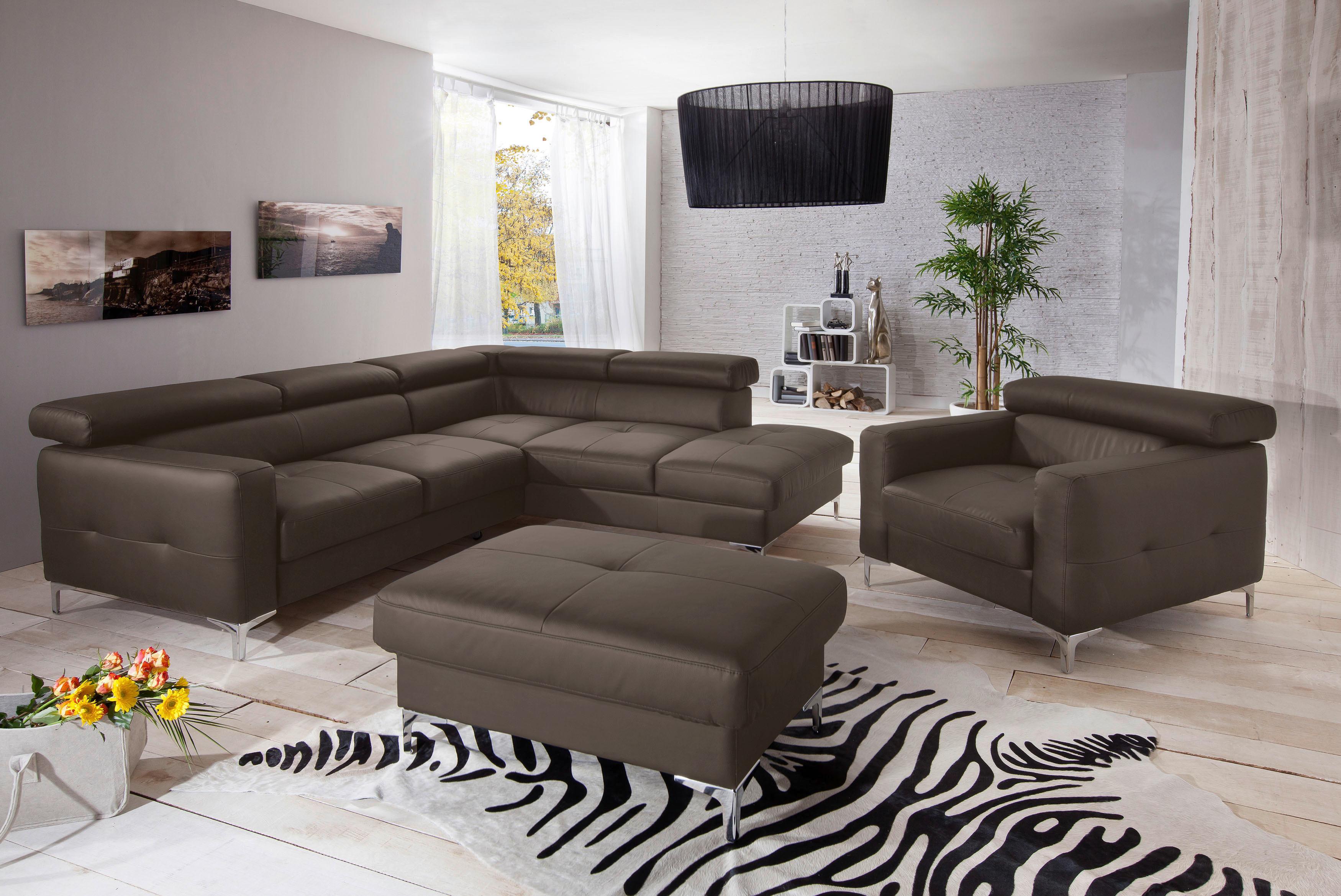 Polstersessel Sammy Braun Leder - Chromfarben/Graubraun, Design, Leder (99/78-92/106cm) - Livetastic