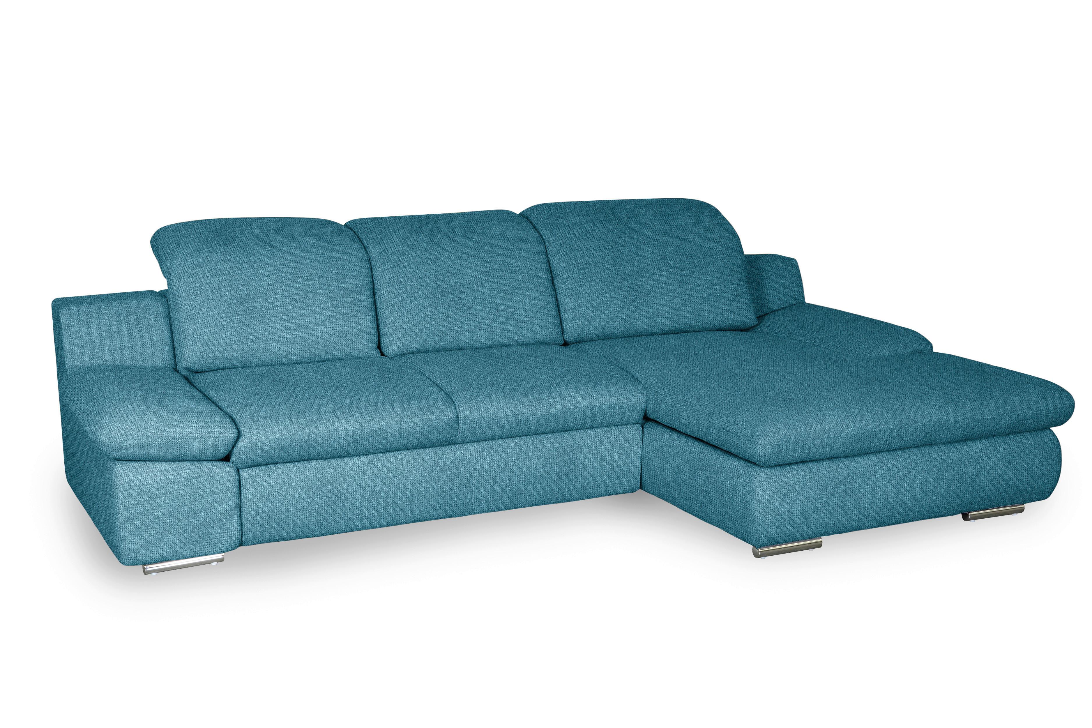 Ecksofa Isona Blau Chenille - Chromfarben/Blau, Design, Textil (286/165cm) - Livetastic
