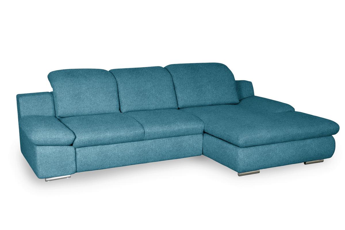 Ecksofa Isona Blau Chenille - Chromfarben/Blau, Design, Textil (286/165cm) - Livetastic