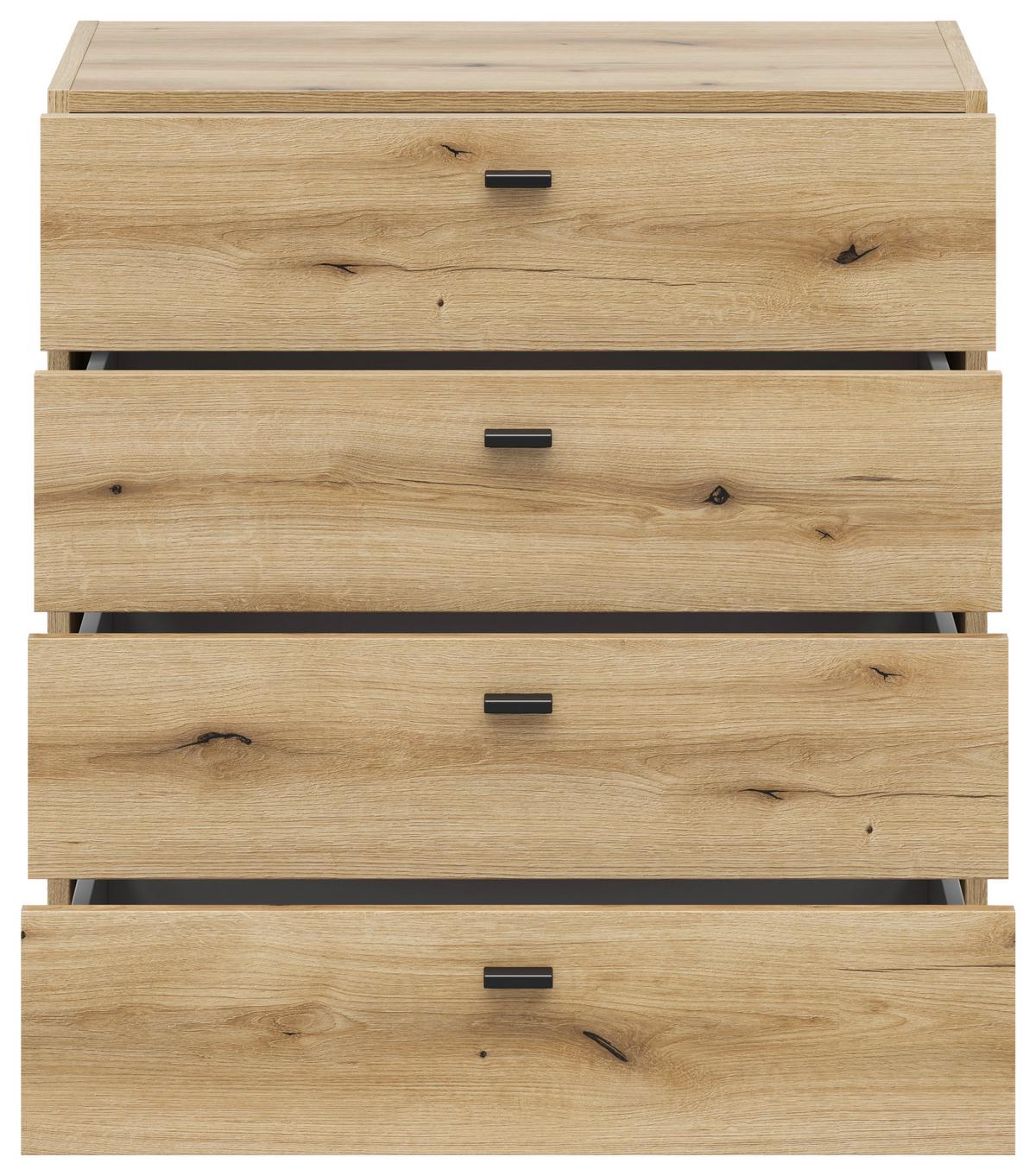 Kommode 4 Laden, B: 64 cm Sixty-Four , Eichefarben - Eichefarben/Schwarz, Trend, Holzwerkstoff (64/64/35cm)