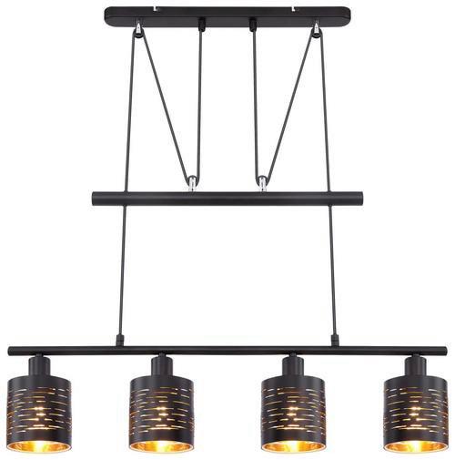 Hängeleuchte Tunno H: 180 cm 4-Flammig, höhenverstellbar - Goldfarben/Schwarz, Design, Kunststoff/Metall (70/10/180cm) - Globo