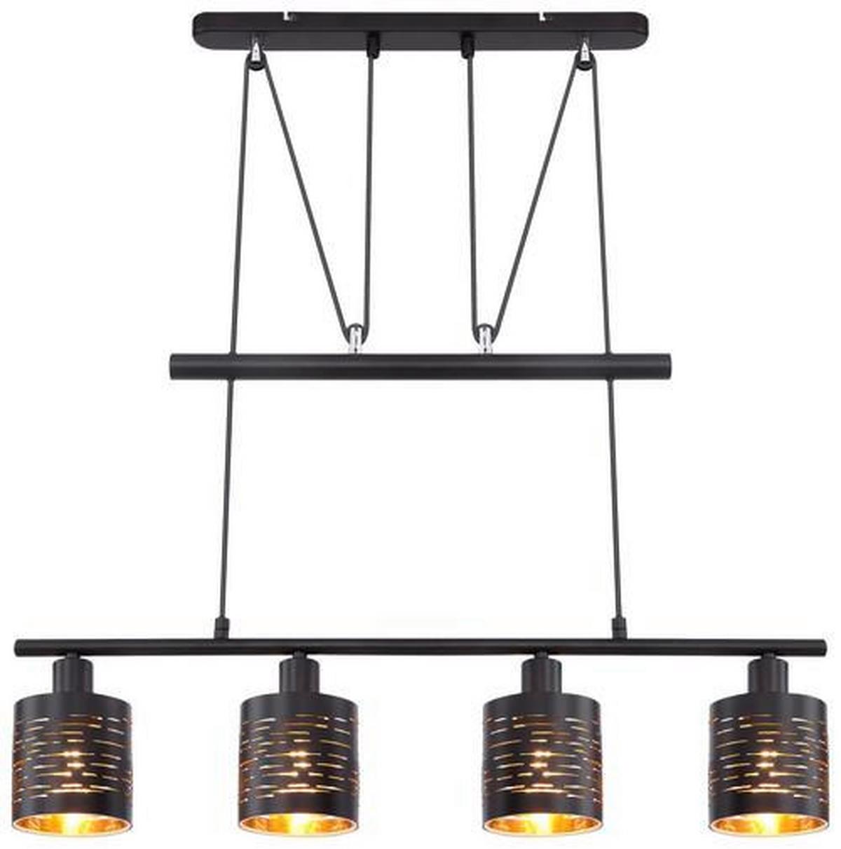 Hängeleuchte Tunno H: 180 cm 4-Flammig, höhenverstellbar - Goldfarben/Schwarz, Design, Kunststoff/Metall (70/10/180cm) - Globo