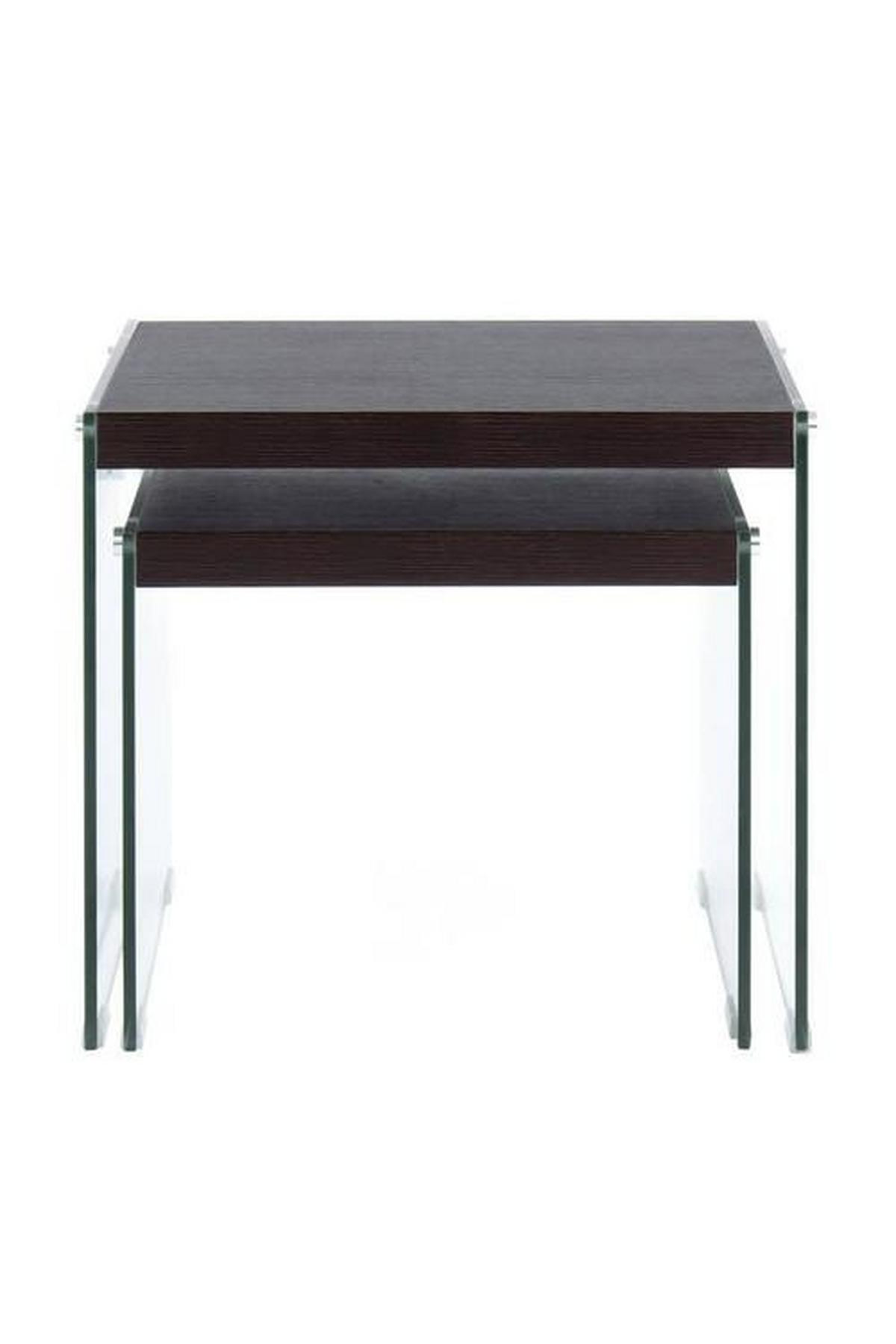 Beistelltisch 2er-set Elementary Dunkelbraun - Klar/Dunkelbraun, Basics, Glas/Holzwerkstoff - Kayoom