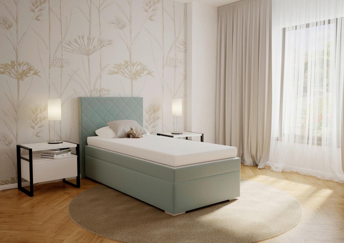 Čalouněná postel KLARA 90/200cm,mátově zelená - mátově zelená/tmavě šedá, Moderní, dřevo/textil (90/200cm)