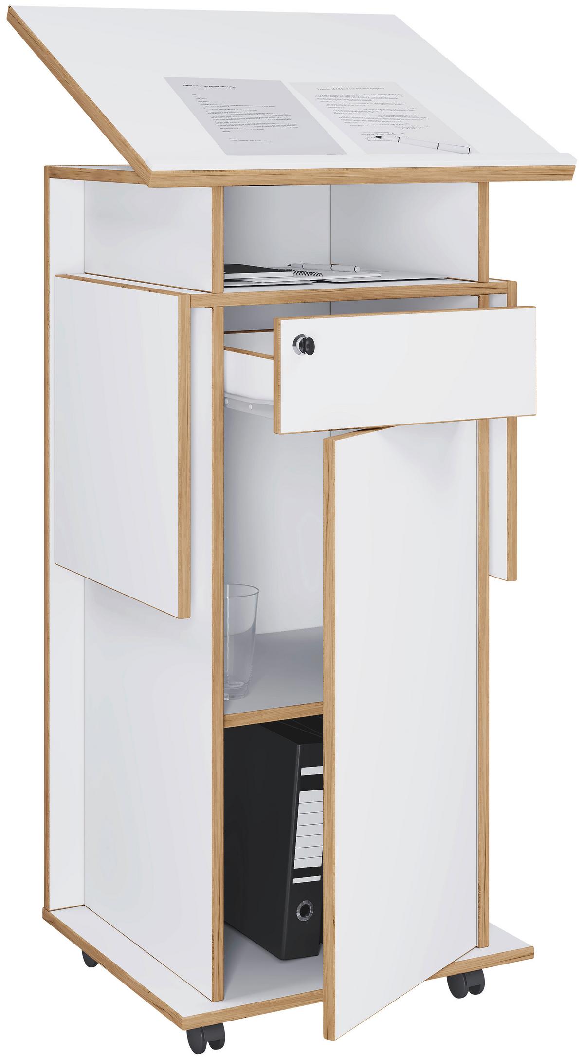 Stehpult Salia Weiß, Honigeiche B: 123 Cm - Honigeiche/Weiß, Design, Holzwerkstoff (123/128/44cm) - MID.YOU