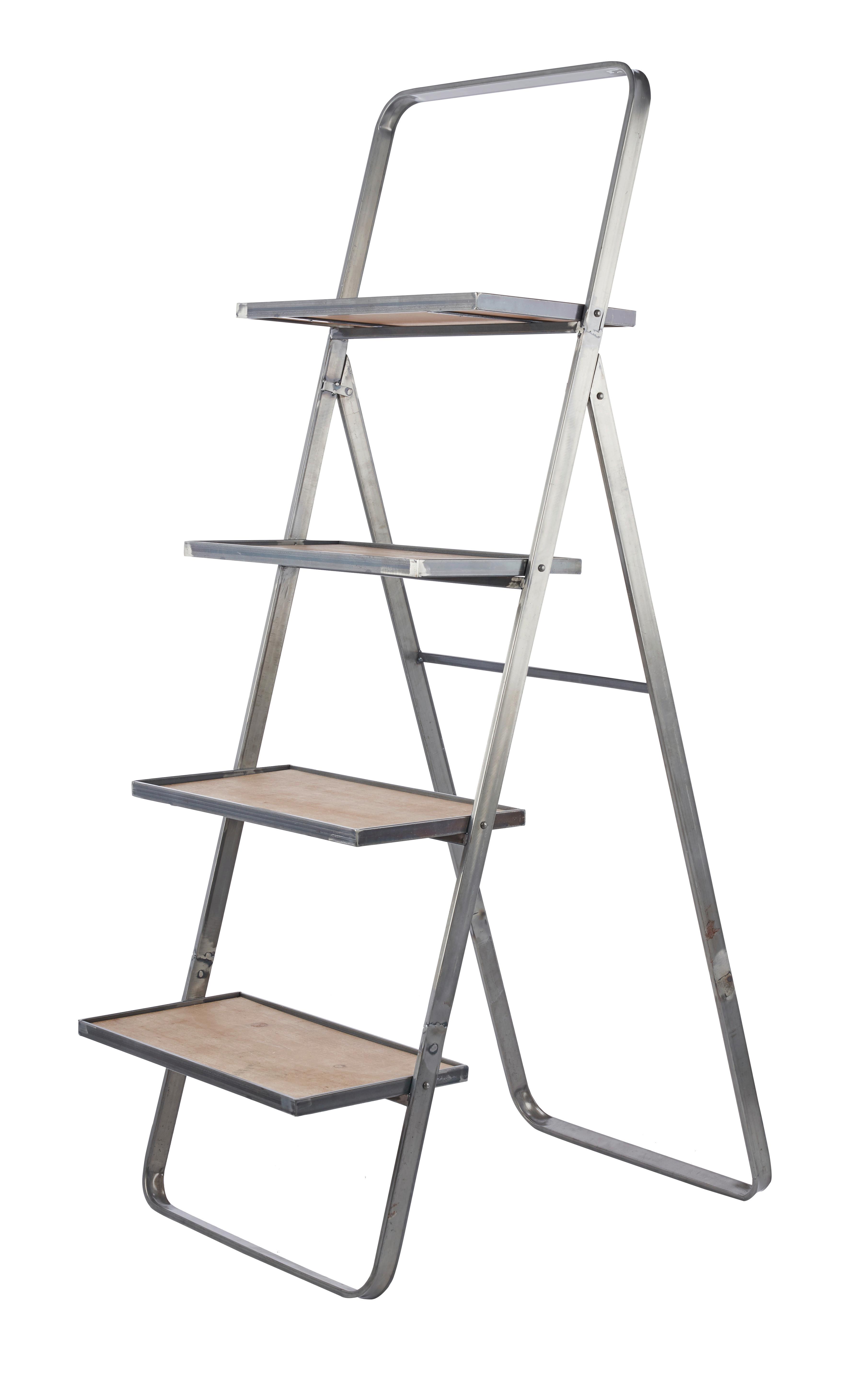 Leiterregal Leonie 4 Ablagen, Höhe ca. 72 cm - Hellbraun/Hellgrau, Basics, Holz/Metall (52/72/145cm)