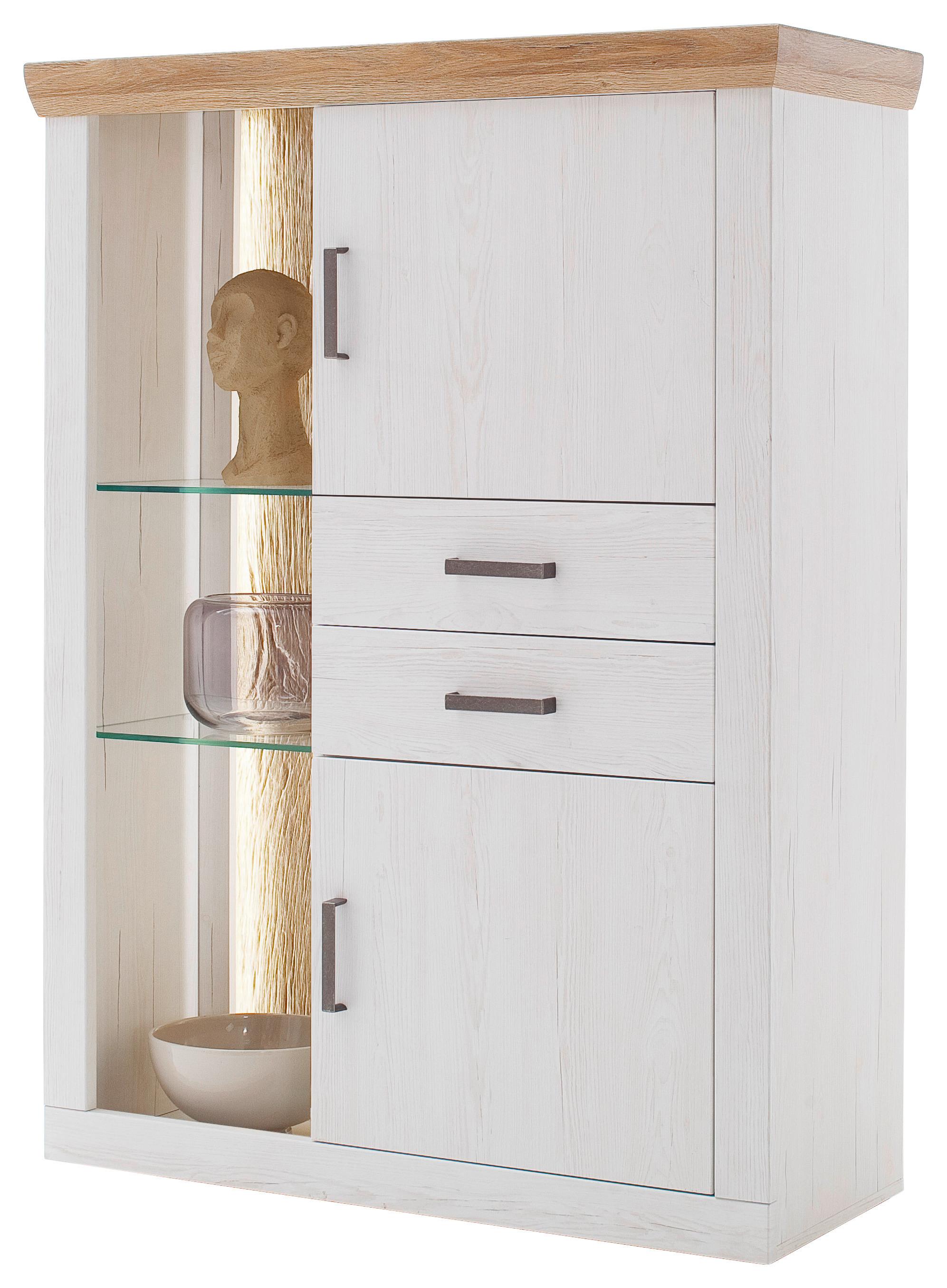 Highboard B: 106 cm Madrid Eiche-/Pinienfarben - Eichefarben/Schwarz, Design, Glas/Holzwerkstoff (106/142/40cm) - MID.YOU