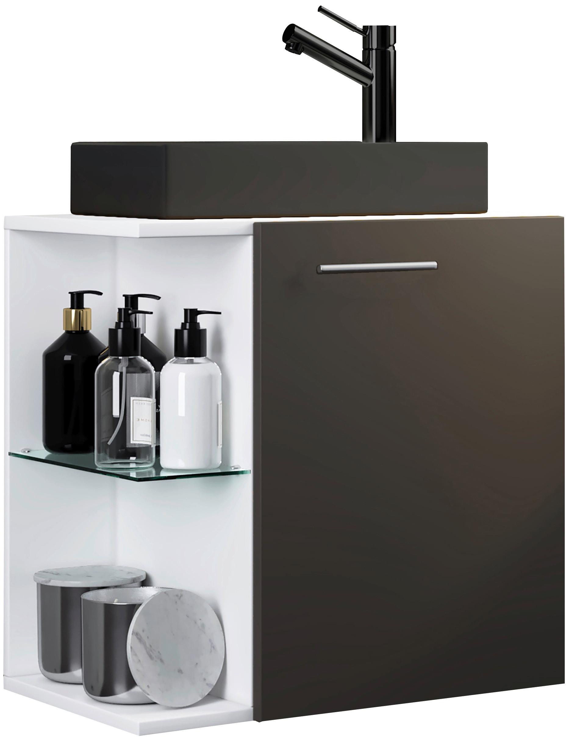 WASCHTISCHKOMBI HAUSA BL - Anthrazit/Schwarz, MODERN, Glas/Keramik (52cm) - MID.YOU