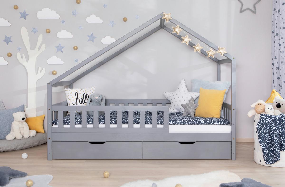 Hausbett Lou Bettschublade Hellgrau B: 90 Cm - Hellgrau/Naturfarben, MODERN, Holz (90/200cm) - MID.YOU
