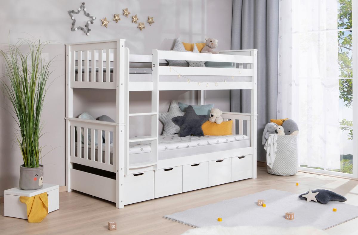 Etagenbett Sammy Weiß Kiefer Massiv 90 Cm M. Stauraum - Weiß, MODERN, Holz (90/200cm) - MID.YOU