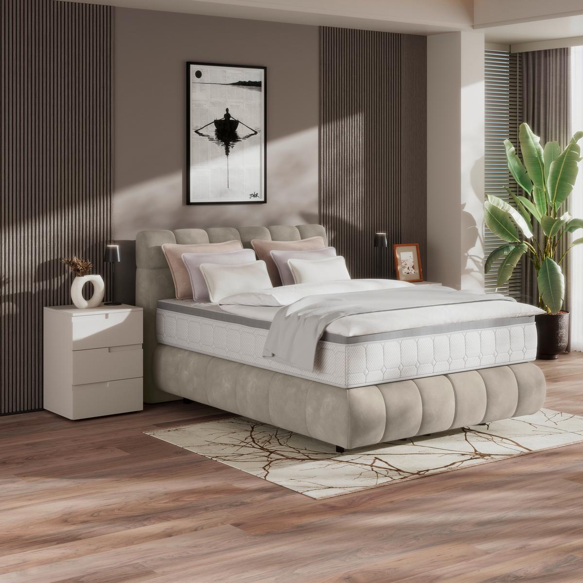 Boxspringbett Nobu Taupe, Lf: 140x200 Cm - Taupe/Schwarz, Trend, Holz/Textil (140/200cm)