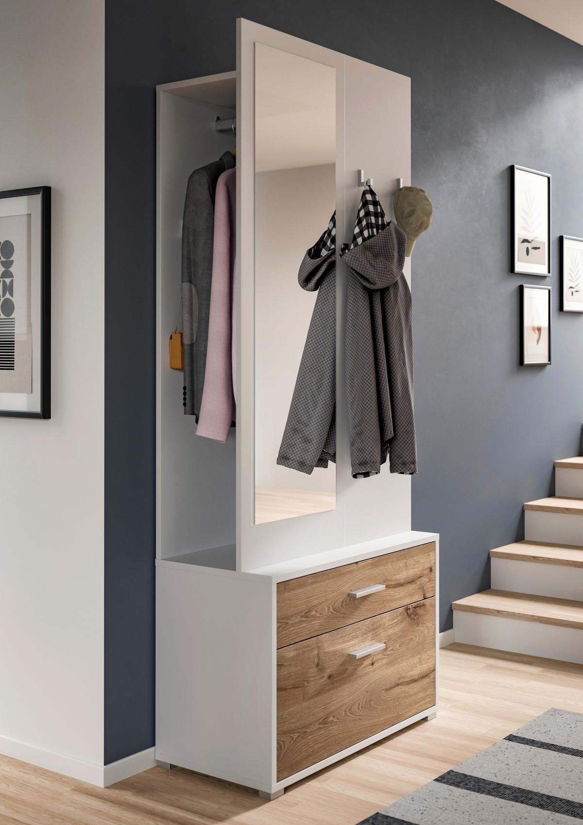 GARDEROBE Polo Weiß/Eiche dunkel B: 80cm - Eiche dunkel/Weiß, Design, Holzwerkstoff (80/190/38cm) - Livetastic