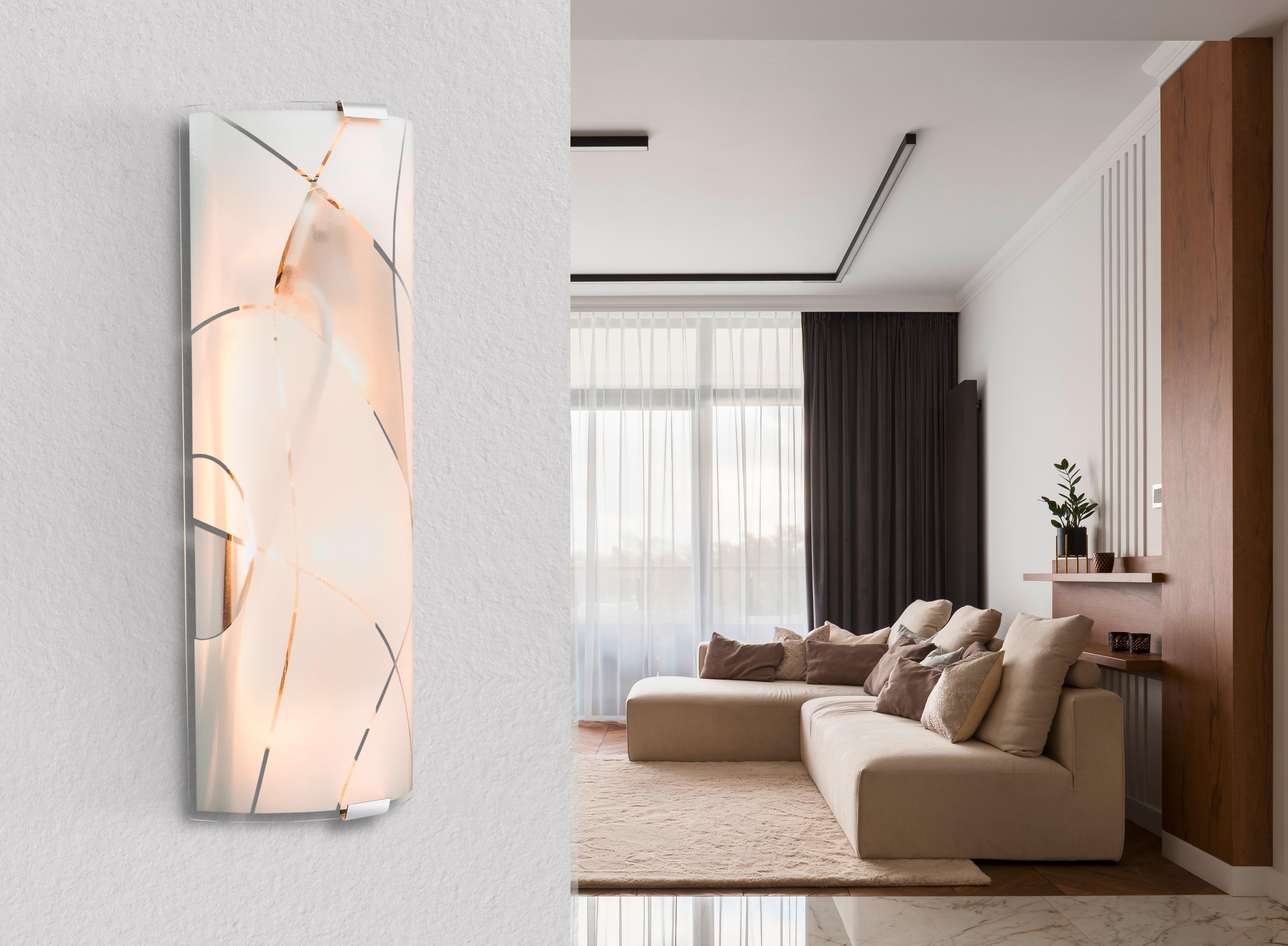 Wandleuchte 2-flammig Weiß/chromfarben - Chromfarben/Weiß, Design, Glas/Metall (36/6/15cm) - Globo