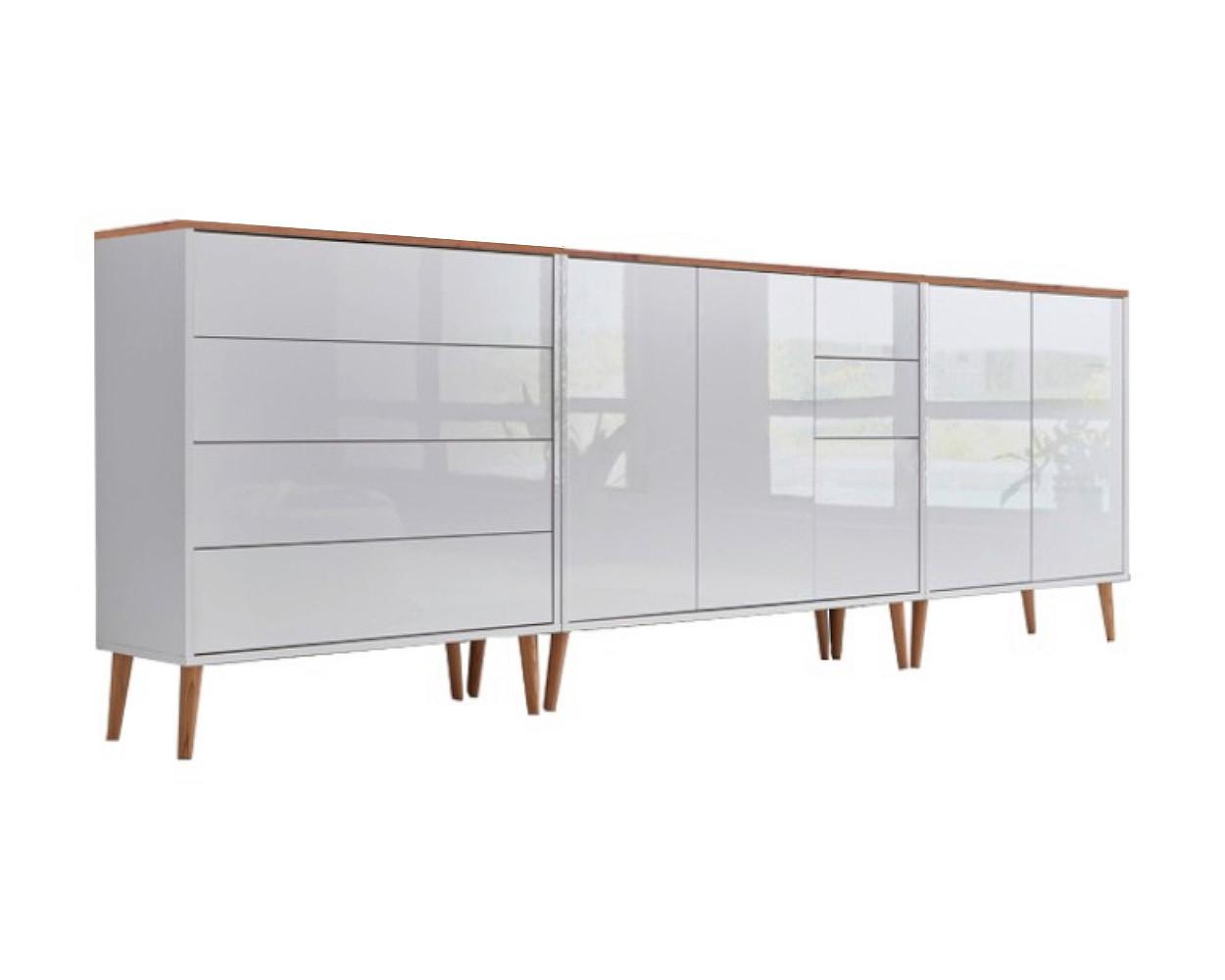 Sideboard Mailand Set 7 + Hf - Weiß Hochglanz/Eiche Artisan, MODERN, Holzwerkstoff (263,5/86/33cm) - MID.YOU