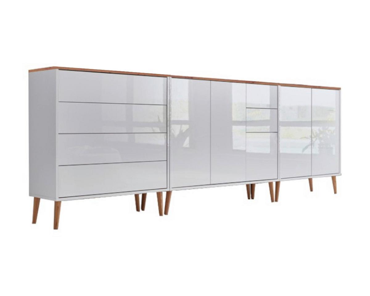 Sideboard Mailand Set 7 + Hf - Weiß Hochglanz/Eiche Artisan, MODERN, Holzwerkstoff (263,5/86/33cm) - MID.YOU
