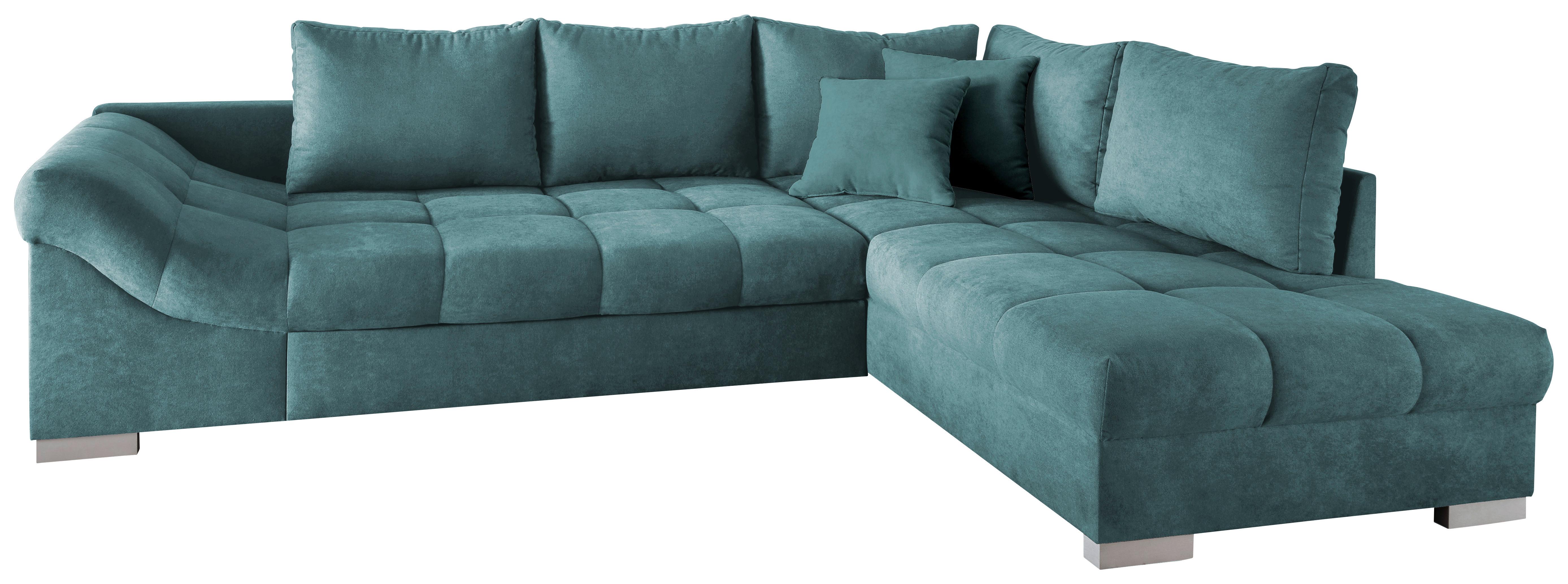 ECKSCHLAFSOFA ALVITO - Silberfarben/Petrol, Design, Textil (298/202cm) - P & B