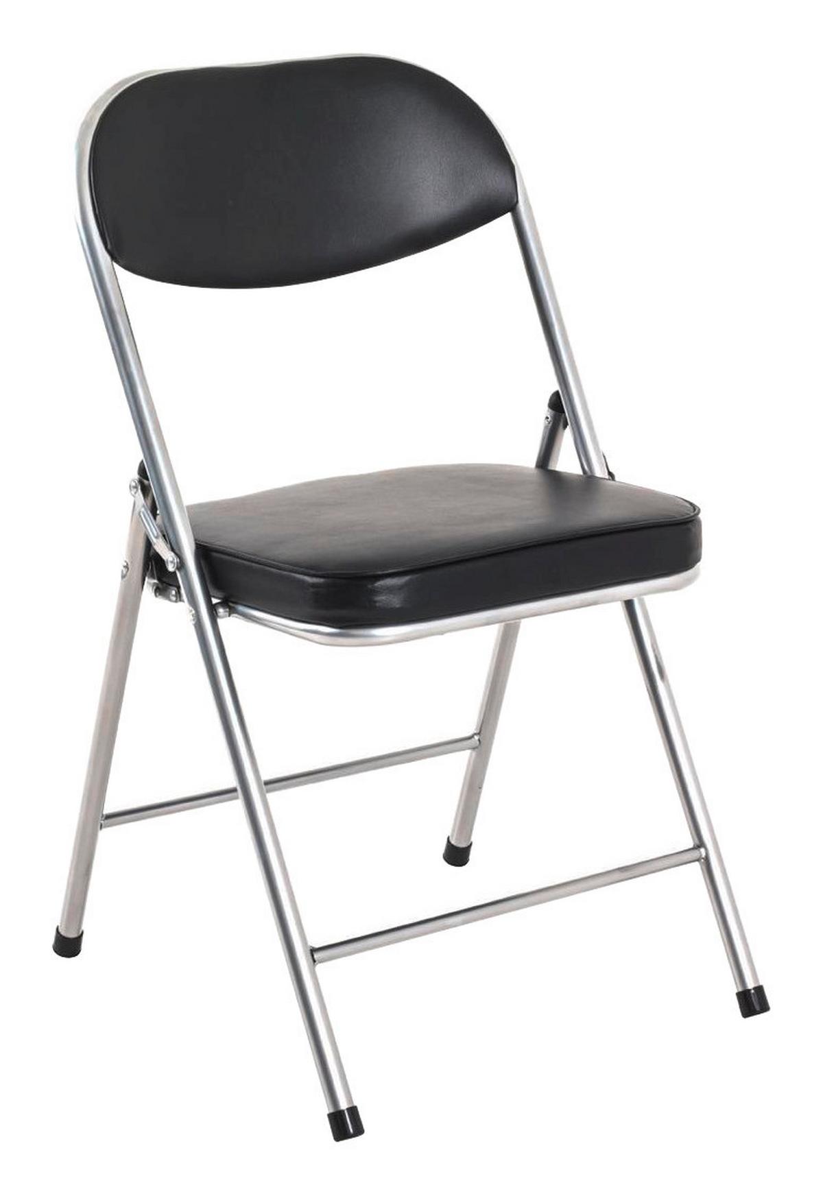 Klappsessel Kurt Stahl/Lederlook - Schwarz/Alufarben, MODERN, Textil/Metall (47/79/53cm)