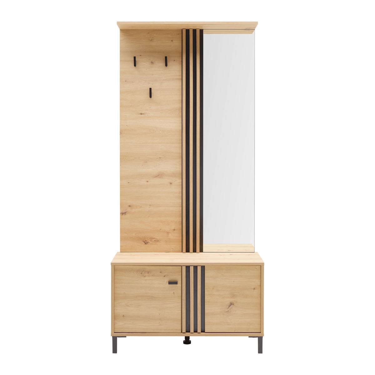 Predsieňový nábytok LAVAL - čierna/dub artisan, Modern, kompozitné drevo/sklo (87/190/40cm) - Mömax
