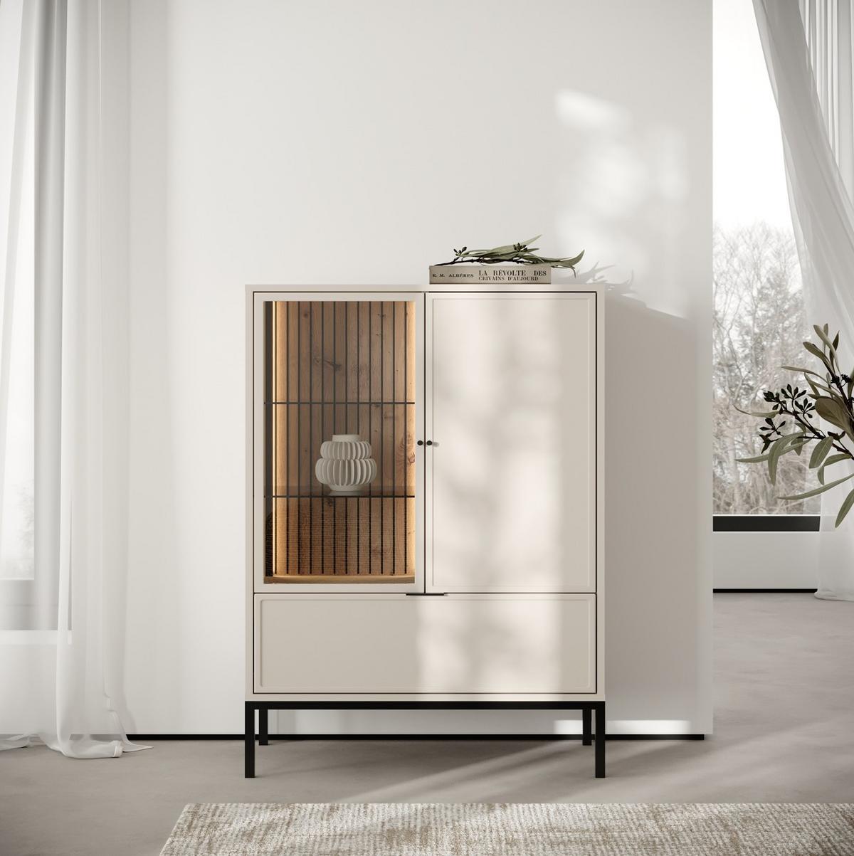 Vitrine Deco Schwarz/Kaschmir B: 76cm - Kaschmir/Schwarz, Design, Glas/Holzwerkstoff (76/115,5/40cm) - MID.YOU