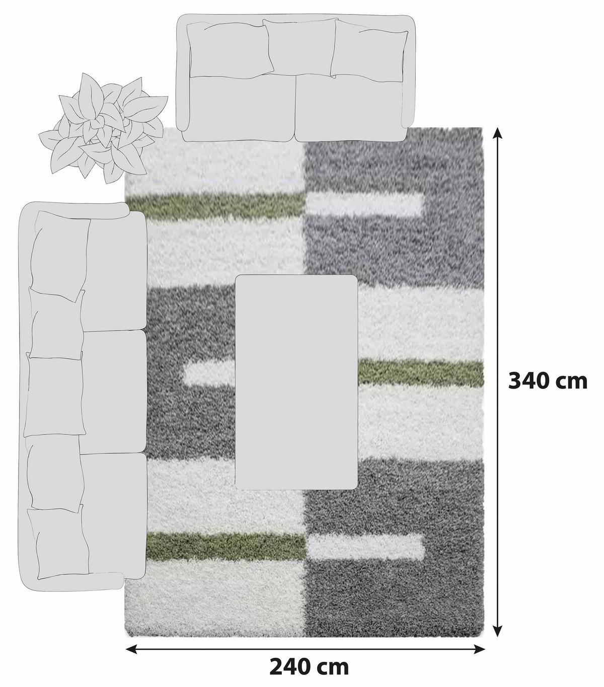 Hochflor Teppich Grün Gala 240x340 cm - Grün, Design, Textil (240/340cm)
