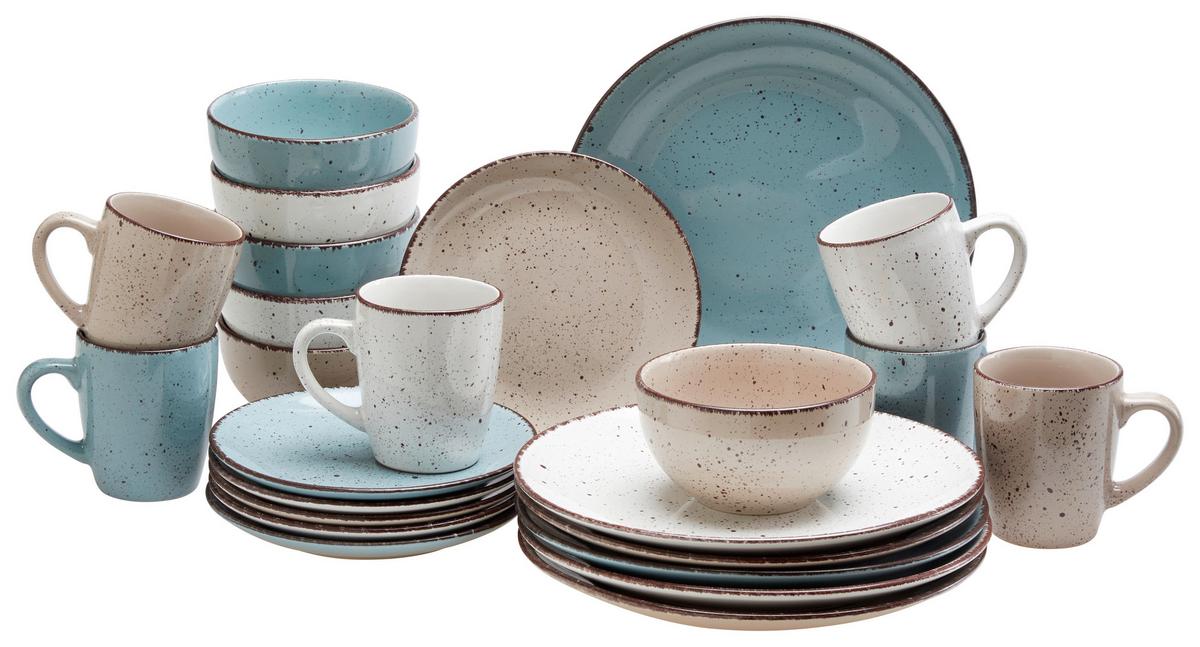 Kombinovaný servis Kelly, 24-dielny - hnedá/modrá, Modern, keramika - Modern Living