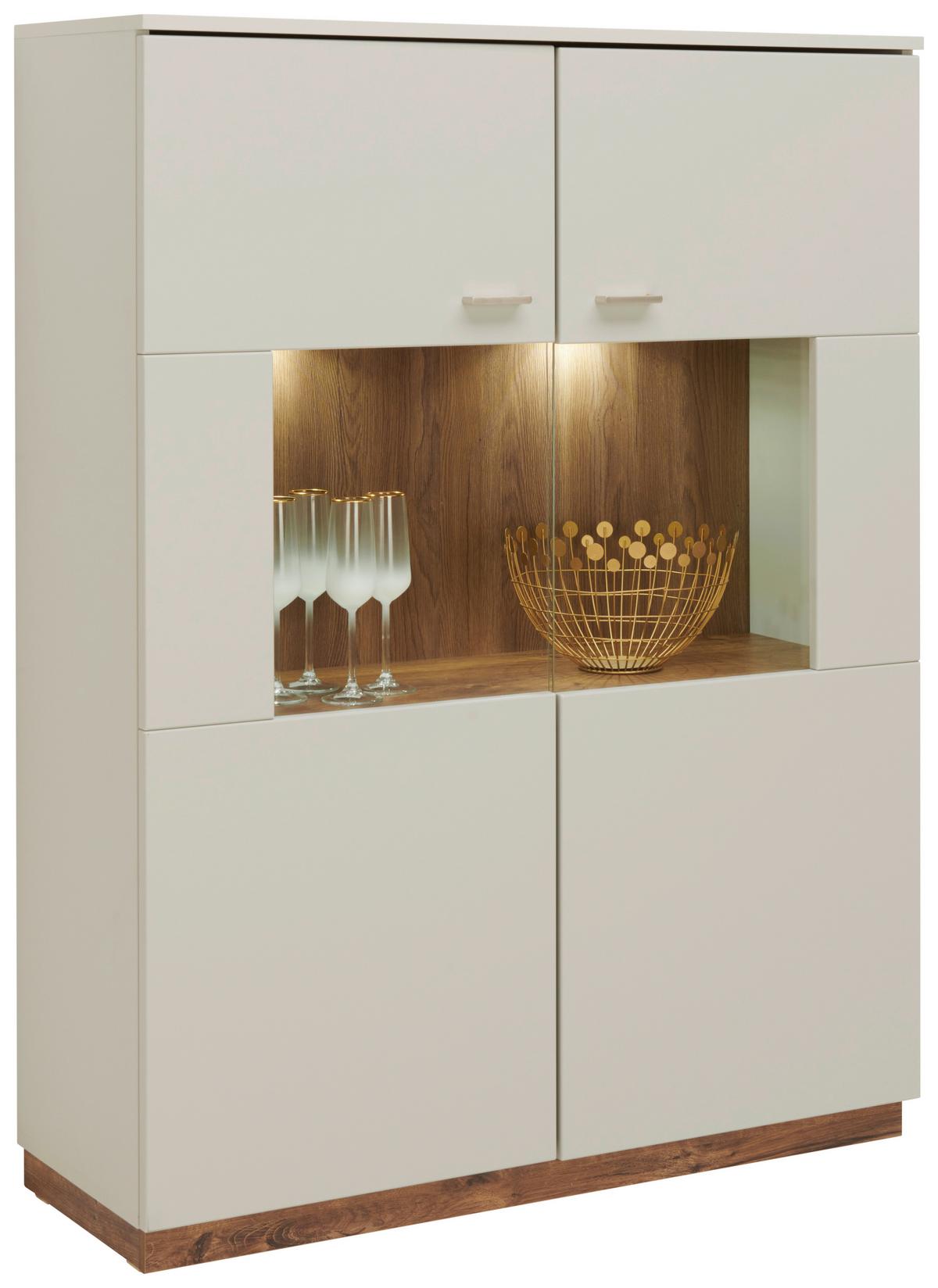 Vitrine Arian B: 100,1 cm Eiche Ribbeck Dekor/Hellgrau - Eichefarben/Hellgrau, MODERN, Glas/Holzwerkstoff (100,1/132,4/37,2cm)
