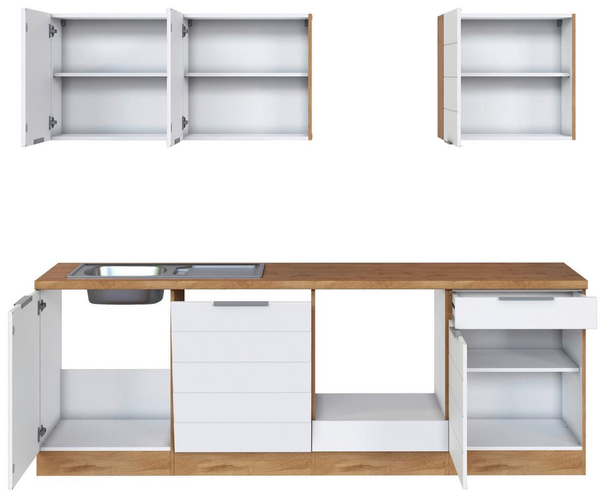 Küchenzeile Florenz ohne Geräte B: 240 cm Weiß/Eiche - Eiche Wotan/Weiß, Design, Holzwerkstoff (240cm) - Held