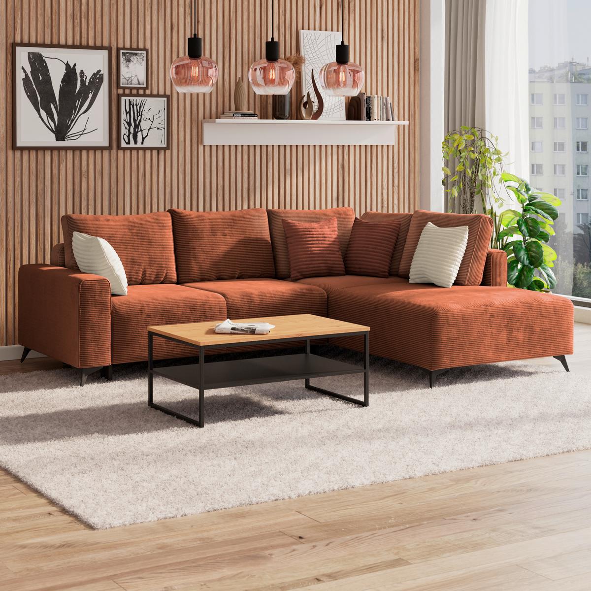 Ecksofa Mit Schlaffunktion Lincoln Kupfer Cord 270x212 Cm - Schwarz/Kupferfarben, MODERN, Textil (270/212cm)
