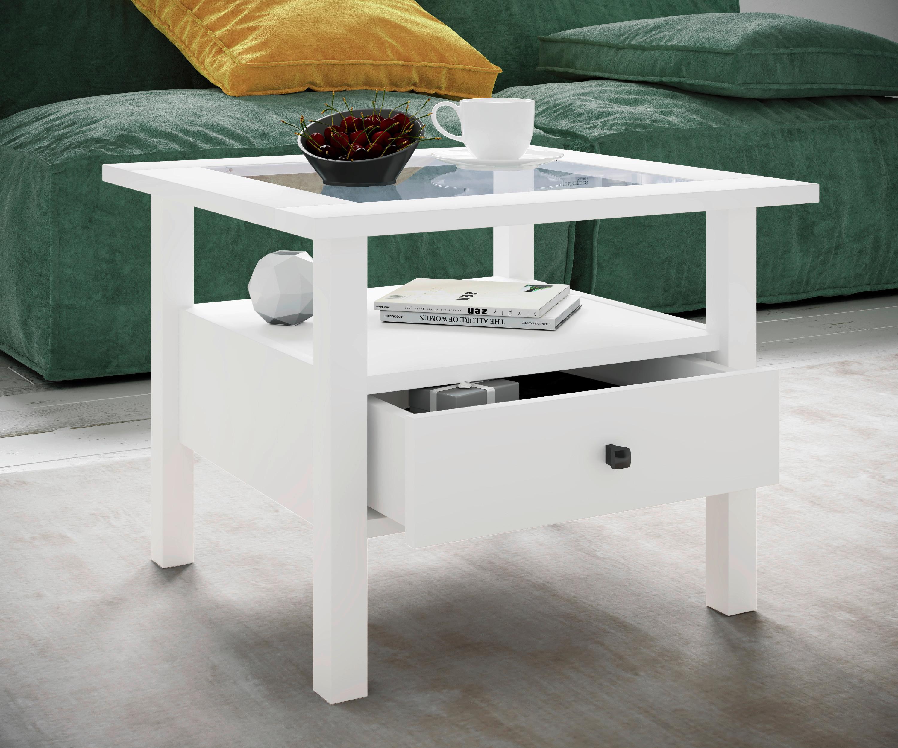 Couchtisch Lingis Weiß L: 54 cm - Weiß, LIFESTYLE, Glas/Holzwerkstoff (54/42/54cm) - MID.YOU