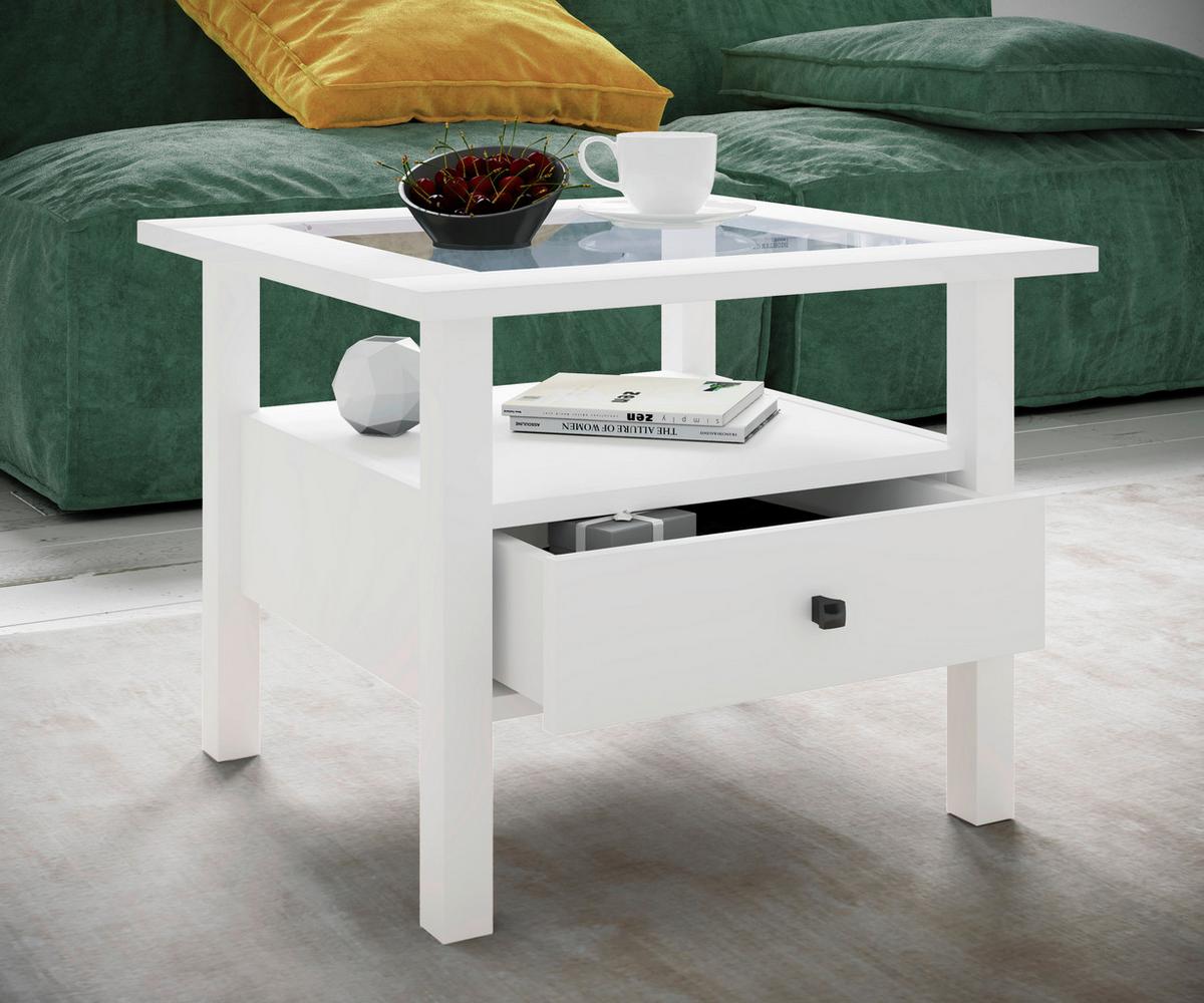 Couchtisch Lingis Weiß L: 54 Cm - Weiß, LIFESTYLE, Glas/Holzwerkstoff (54/54/42cm) - MID.YOU