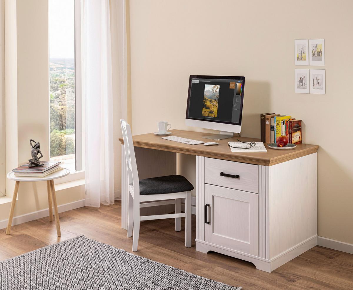 Schreibtisch Maluno 20909050 - Eichefarben/Weiß, MODERN, Holz (143/76/65cm) - MID.YOU