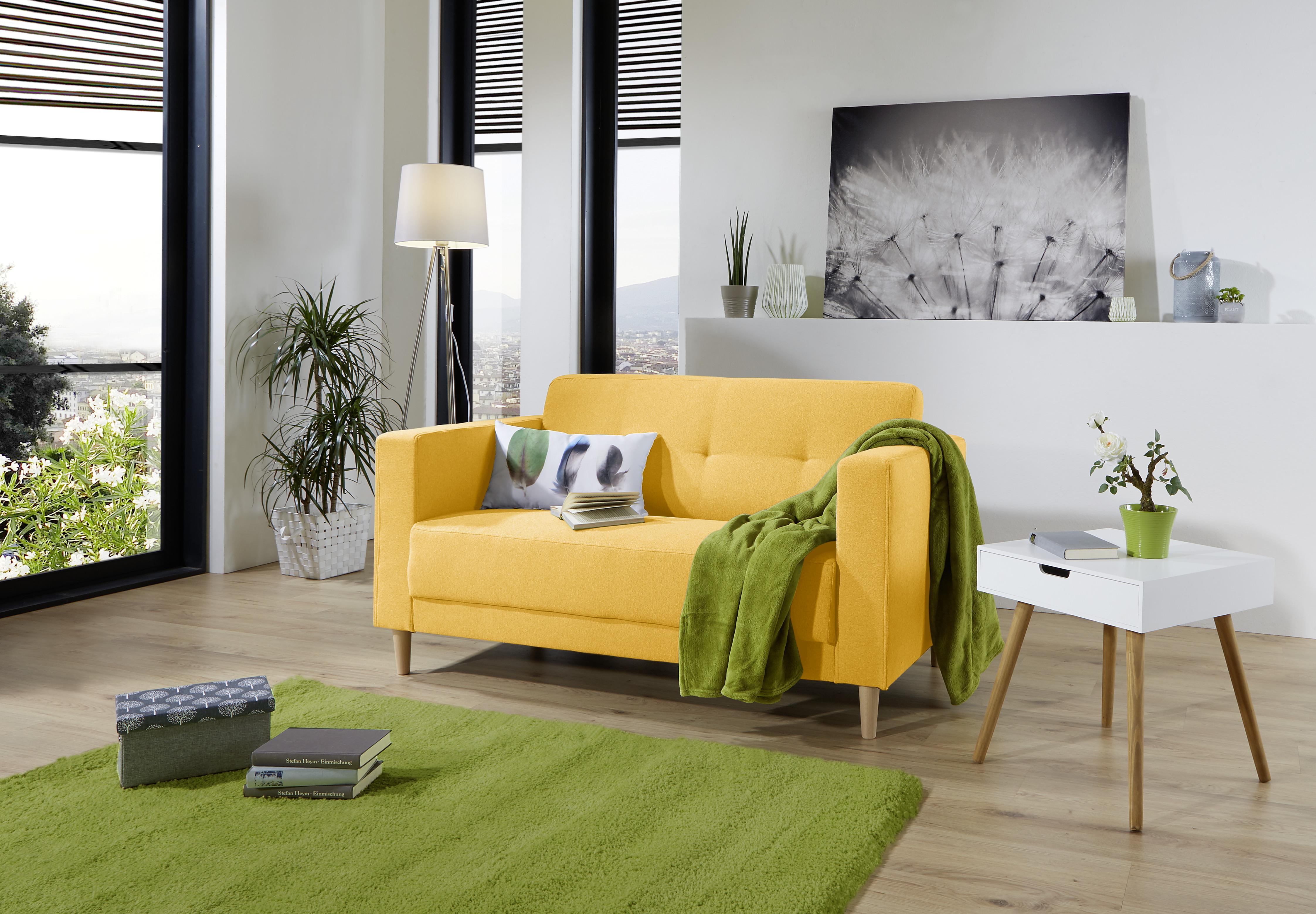 Zweisitzer-Sofa Geneve Webstoff - Gelb/Naturfarben, MODERN, Textil (148/81/75cm)