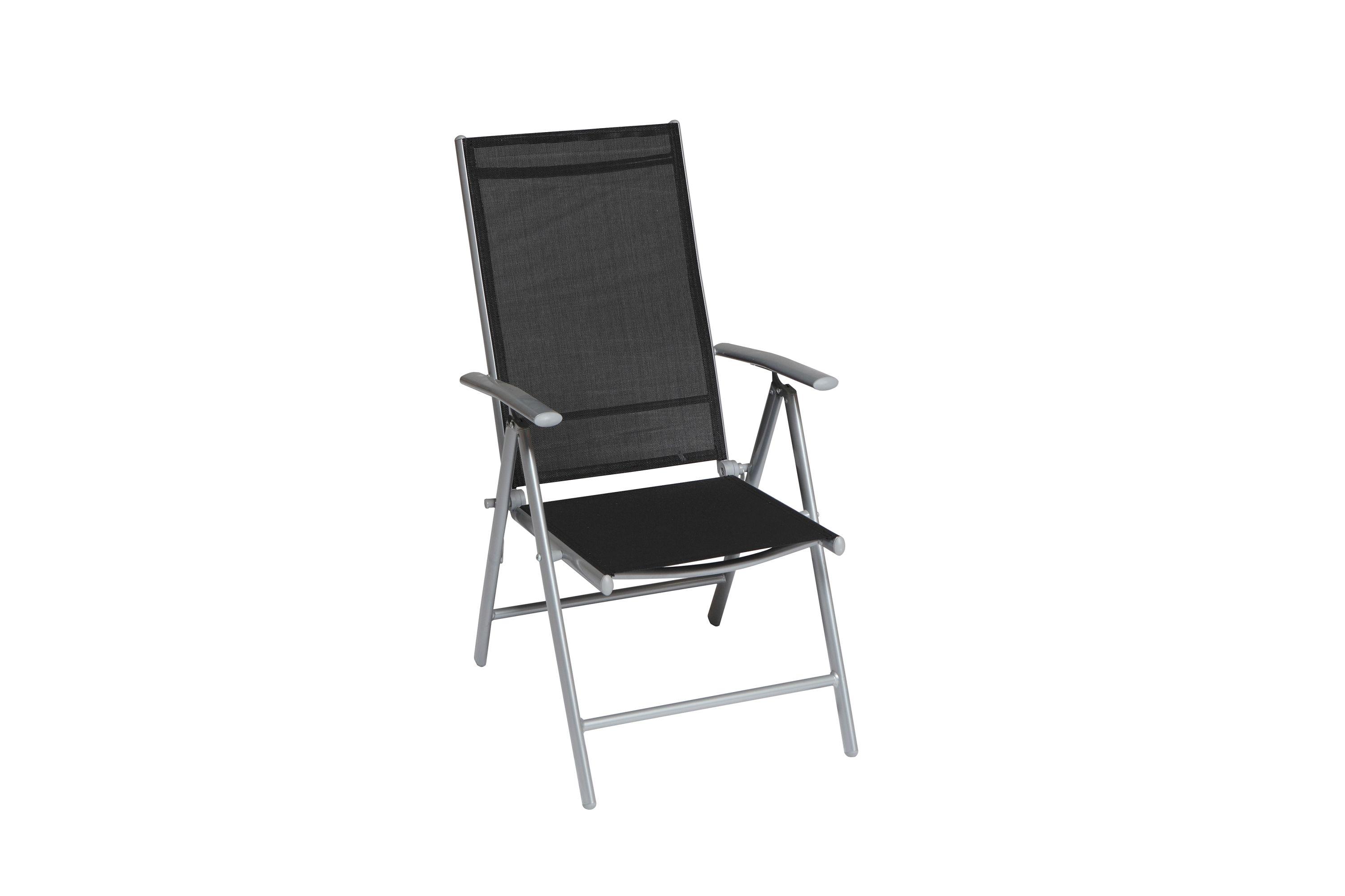 Gartensessel Klappbar Amalfi verstellbar Metall/Textil - Silberfarben/Schwarz, KONVENTIONELL, Textil/Metall (57/108/65cm) - Gardenson