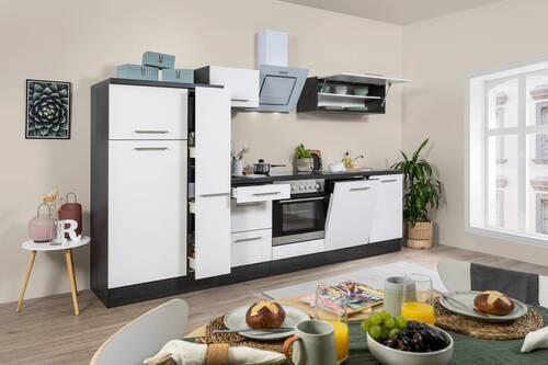 Küchenzeile mit Geräten 310 cm Weiß/Grau - Eichefarben/Weiß, Basics, Holzwerkstoff (310cm) - Respekta