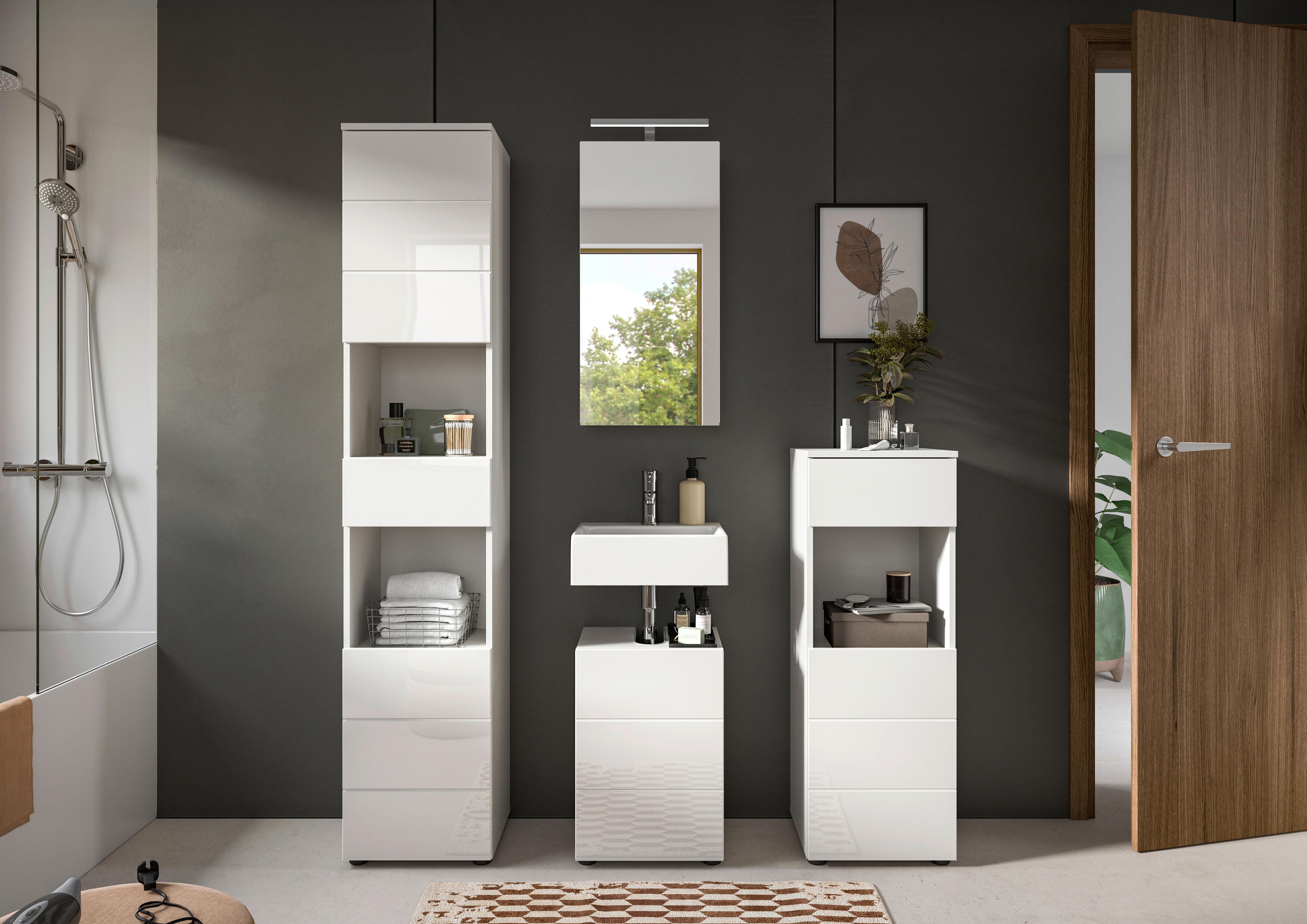 Badezimmer Vira Weiß B: 114 cm - Weiß Hochglanz/Schwarz, MODERN, Holzwerkstoff (114cm) - MID.YOU