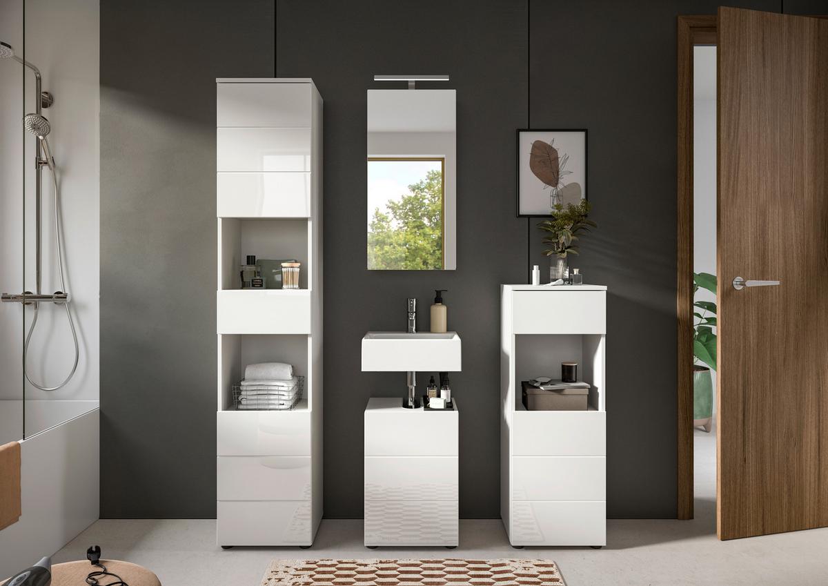 Badezimmer Vira Weiß B: 114 cm - Weiß Hochglanz/Schwarz, MODERN, Holzwerkstoff (114cm) - MID.YOU