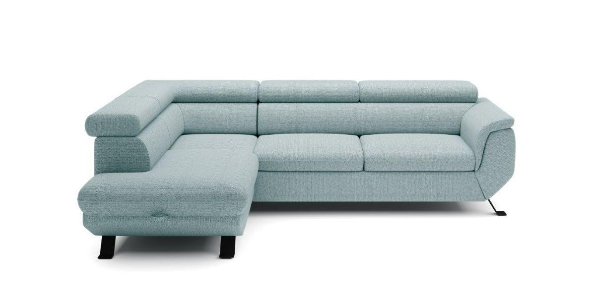 Sedacia súprava RAVEN, ľavá, s úložným priestorom a lôžkom - čierna/svetlozelená, Modern, kov/textil (198/257cm) - Mömax