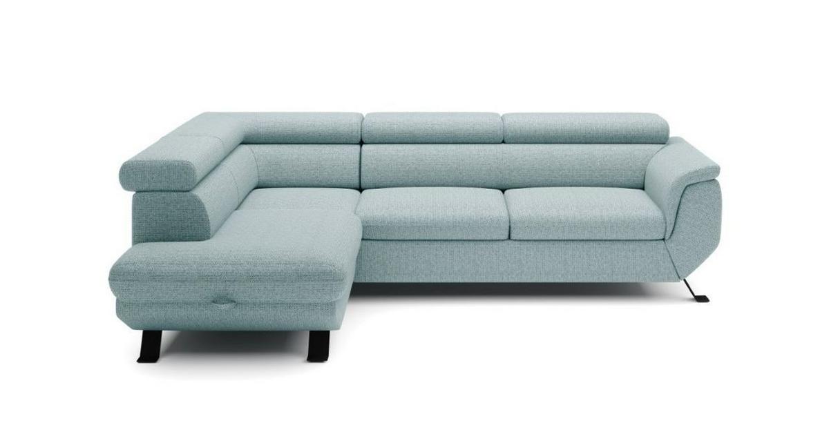 Sedacia súprava RAVEN, ľavá, s úložným priestorom a lôžkom - čierna/svetlozelená, Modern, kov/textil (198/257cm) - Mömax