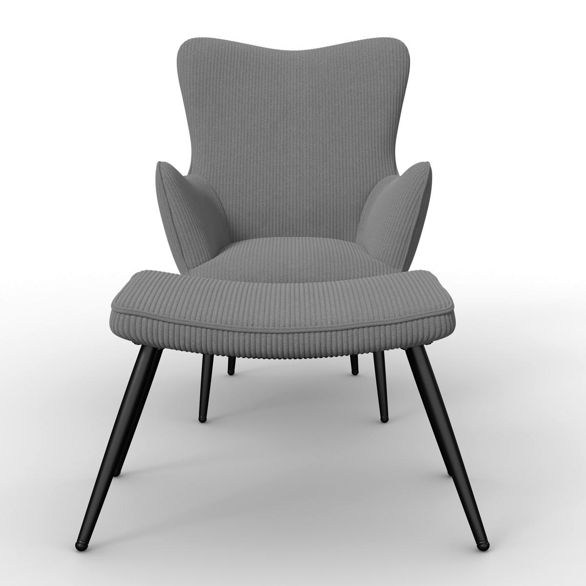 Kreslo s taburetkou AURORA, sivý menčester, max. 120 kg - čierna/sivá, Modern, kov/drevo (68/98/74cm) - Bessagi Home