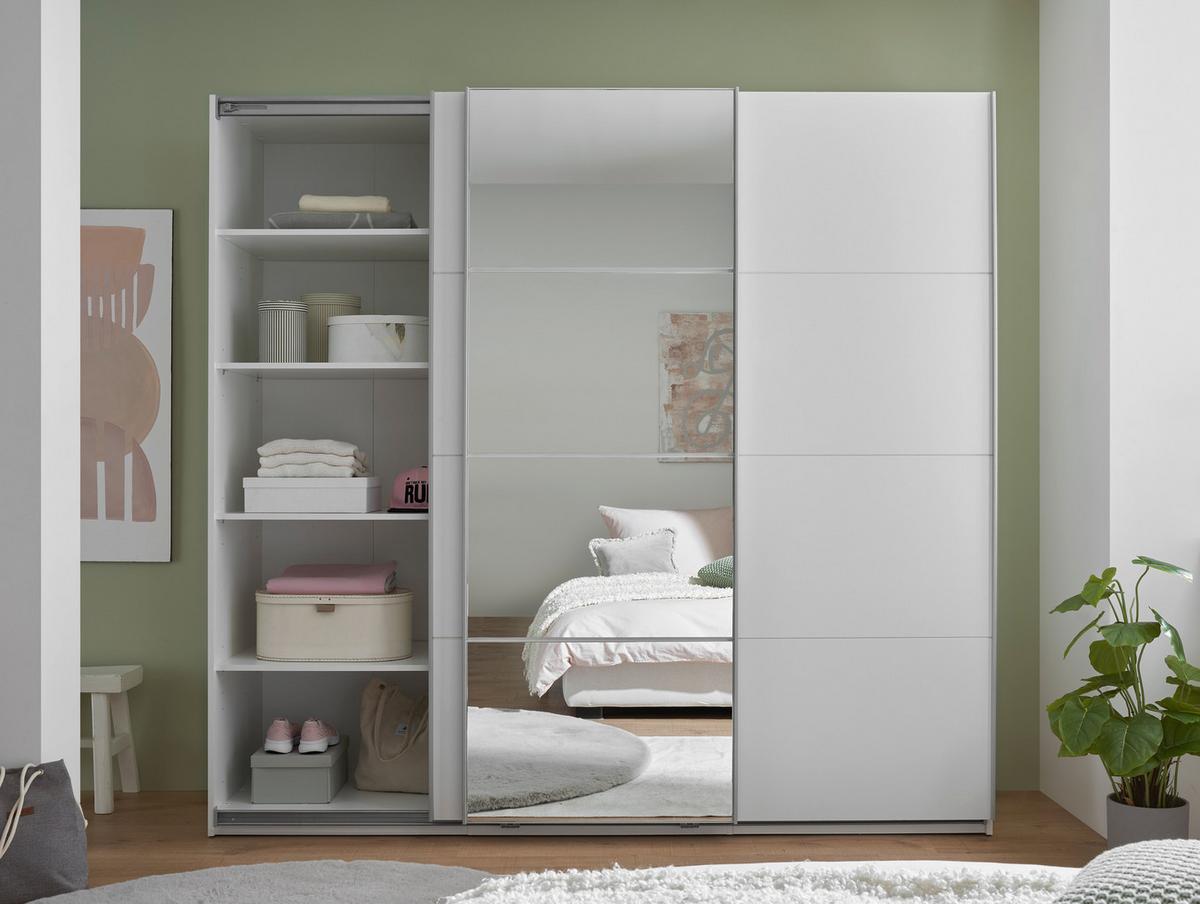 Schwebetürenschrank 3-Trg. inkl. Zubehör, Weiß - Weiß, KONVENTIONELL, Glas/Holzwerkstoff (215/204/60cm)