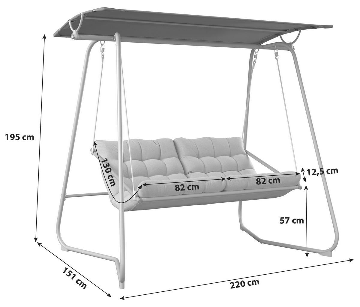 Hollywoodschaukel mit Sonnendach Bilbao 2/3-Sitzer - Dunkelgrau/Beige, MODERN, Textil/Metall (220/151/195cm) - Beldano