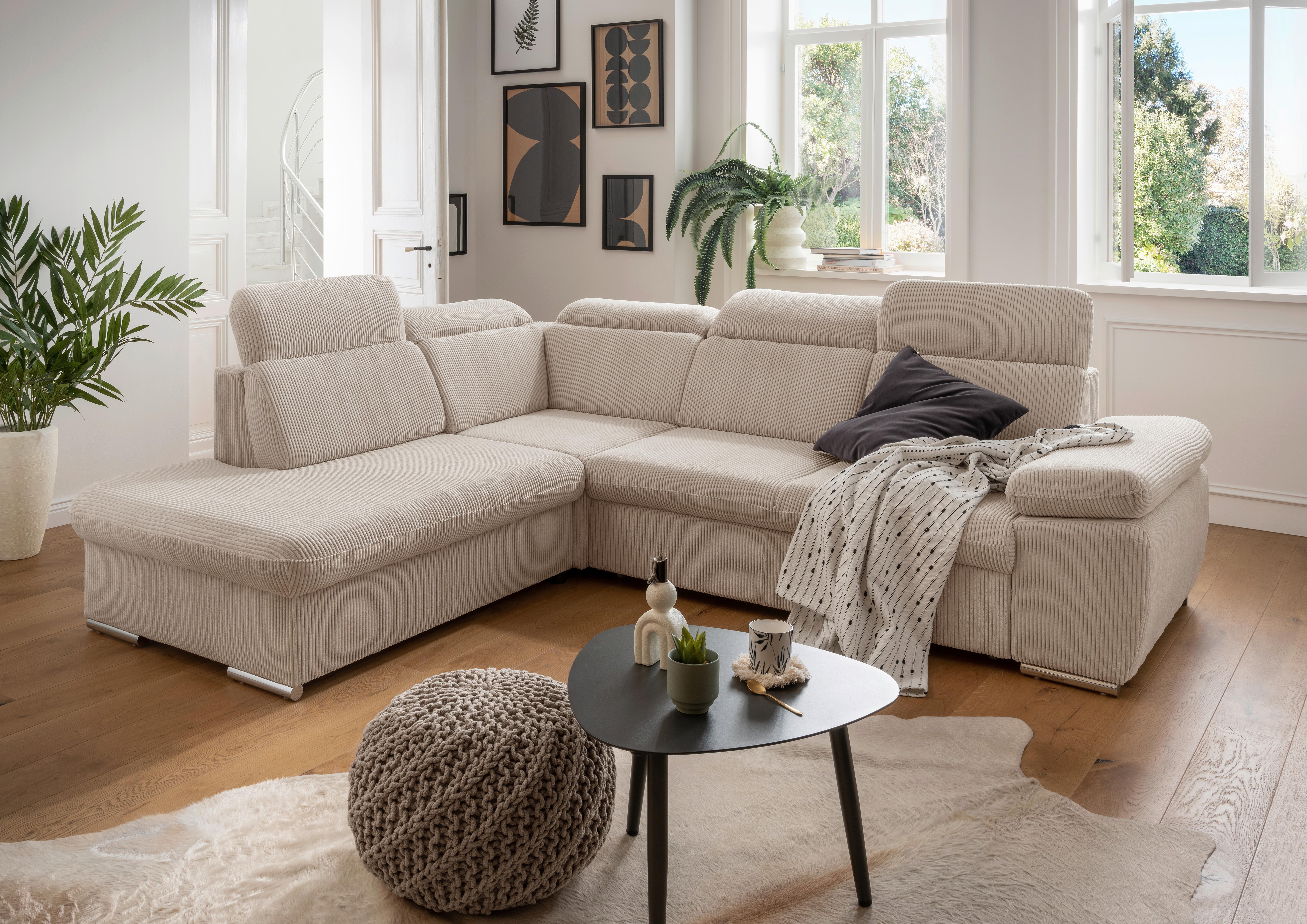 Ecksofa Vasto Beige S: 228x283 cm - Chromfarben/Beige, Design, Textil (228/283cm) - Livetastic