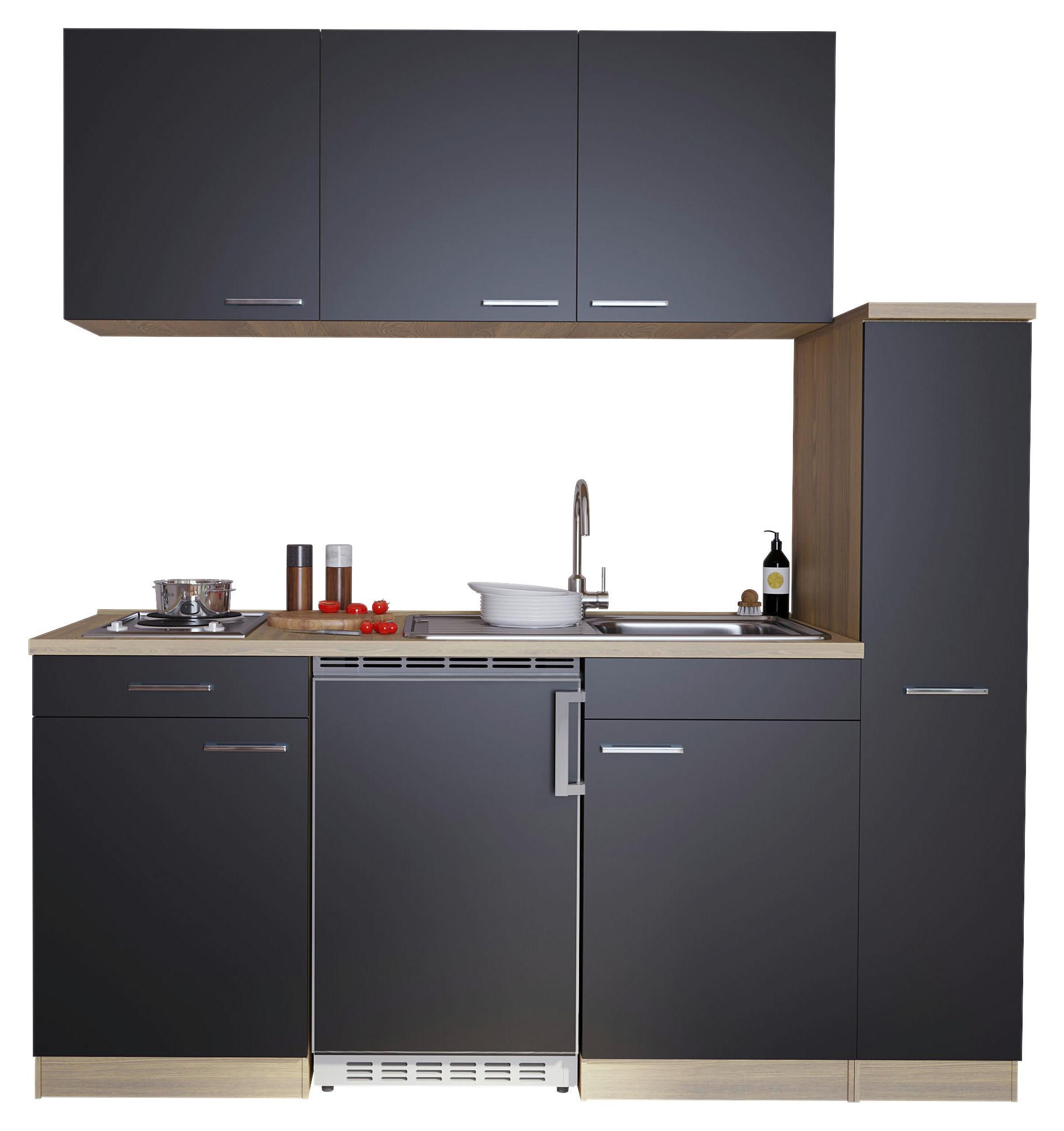 Küchenblock Luis Singleküche 180 cm - Eichefarben/Schwarz, Basics, Holzwerkstoff (180cm) - Respekta