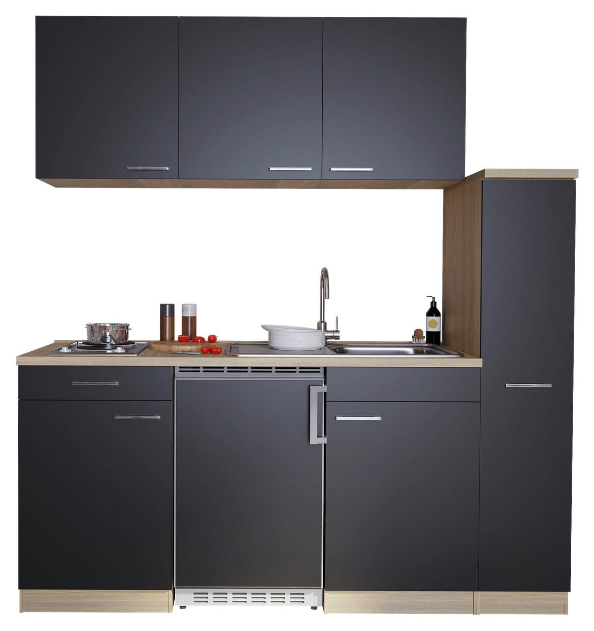 Küchenblock Luis Singleküche 180 cm - Eichefarben/Schwarz, Basics, Holzwerkstoff (180cm) - Respekta