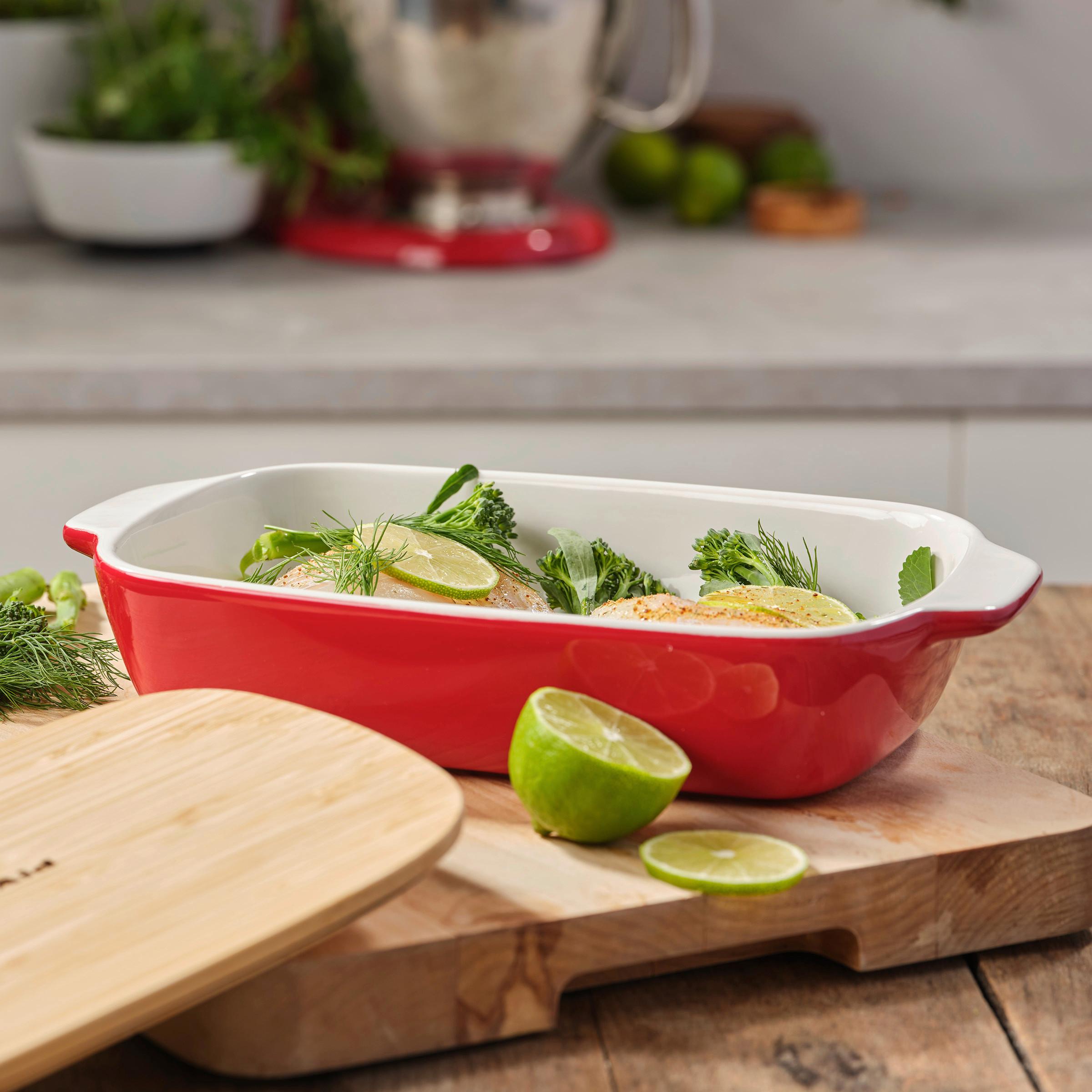 Auflaufform Stoneware Rot/Weiß B: 18,8 cm - Rot/Weiß, Basics, Naturmaterialien/Keramik (18.8cm) - Kitchenaid