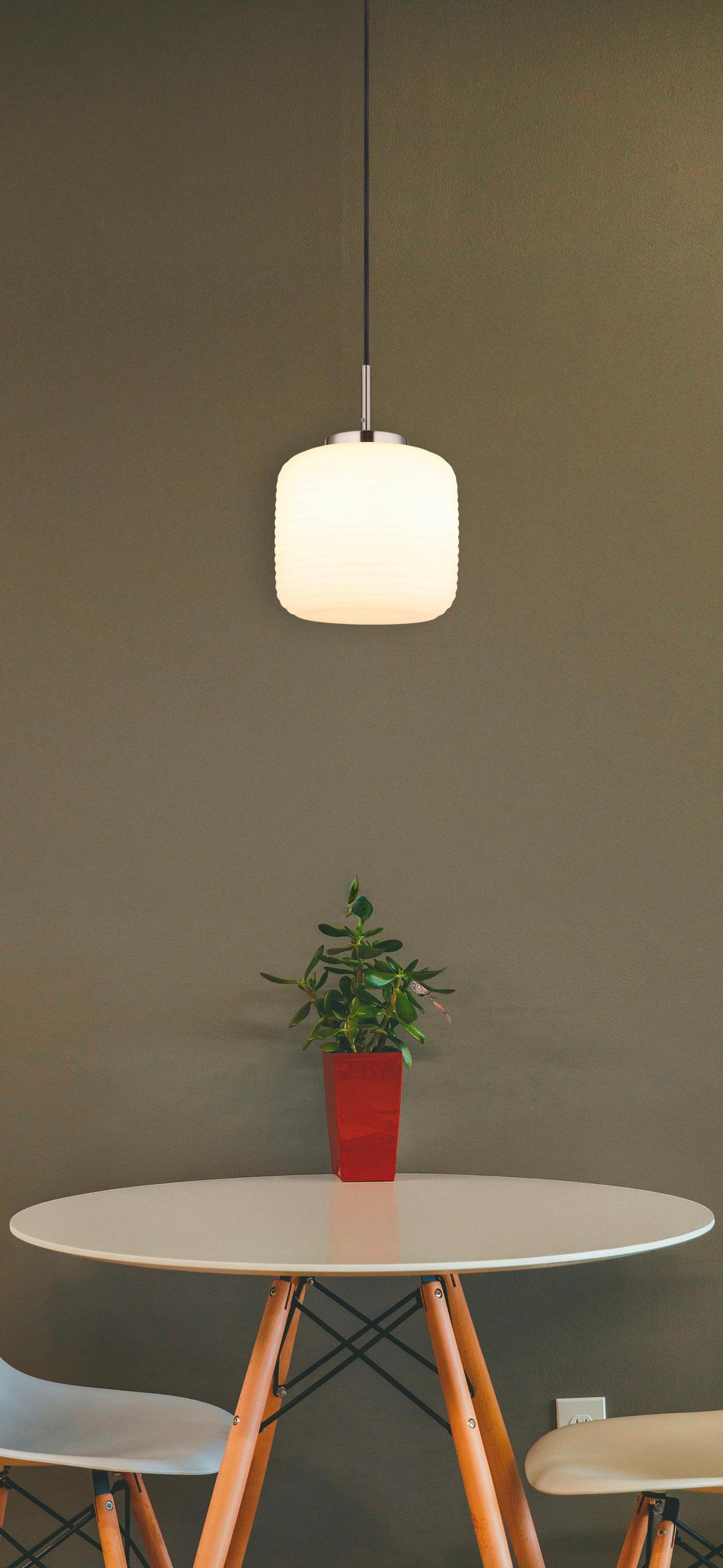 Hängeleuchte Kladora D: 24 cm Schwarz Weiß Nickelfarben - Schwarz/Weiß, KONVENTIONELL, Glas/Textil (24/130cm) - Globo