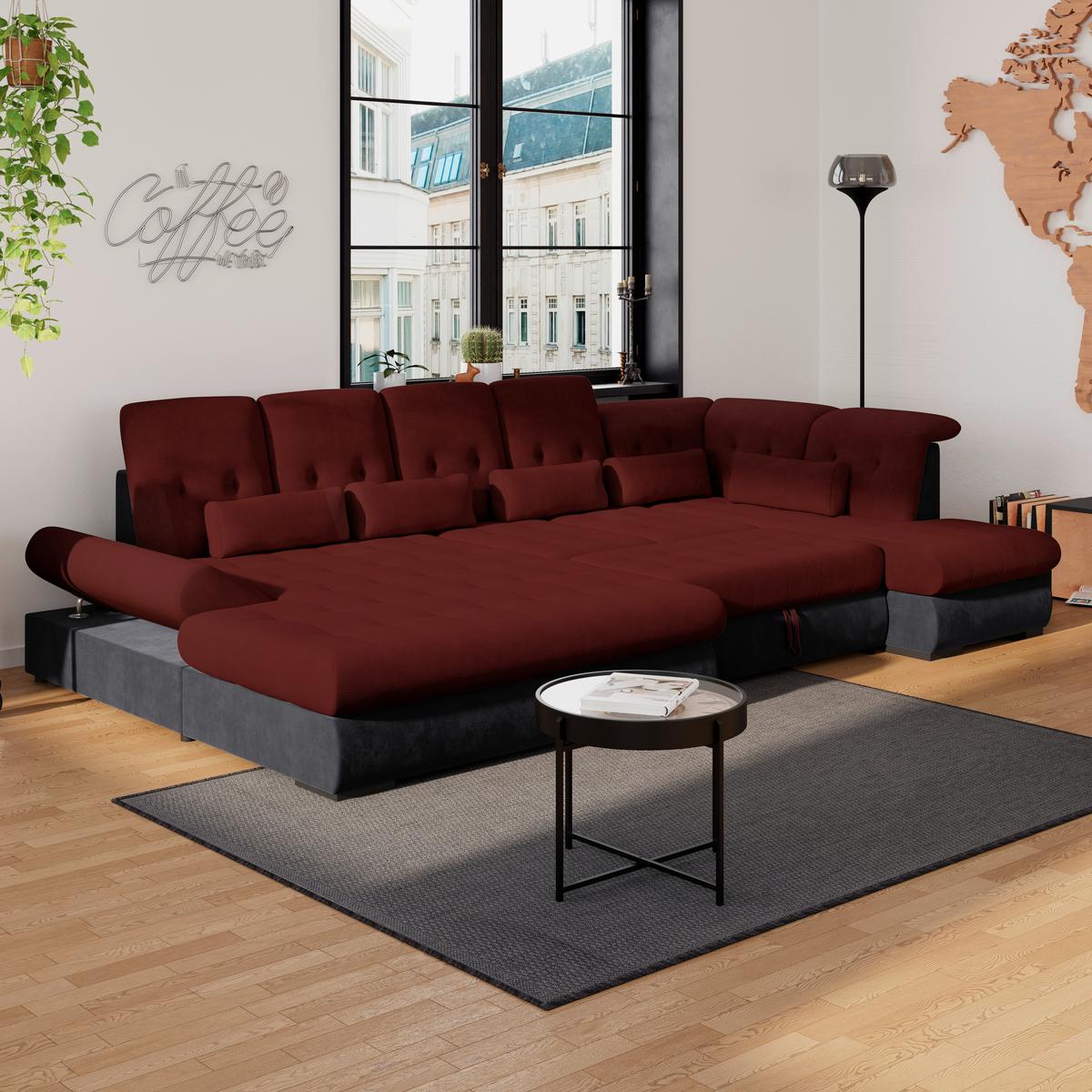 Wohnlandschaft Madera Rubinrot S: 358x212 cm - Anthrazit/Rot, KONVENTIONELL, Kunststoff/Textil (190/358/212cm)