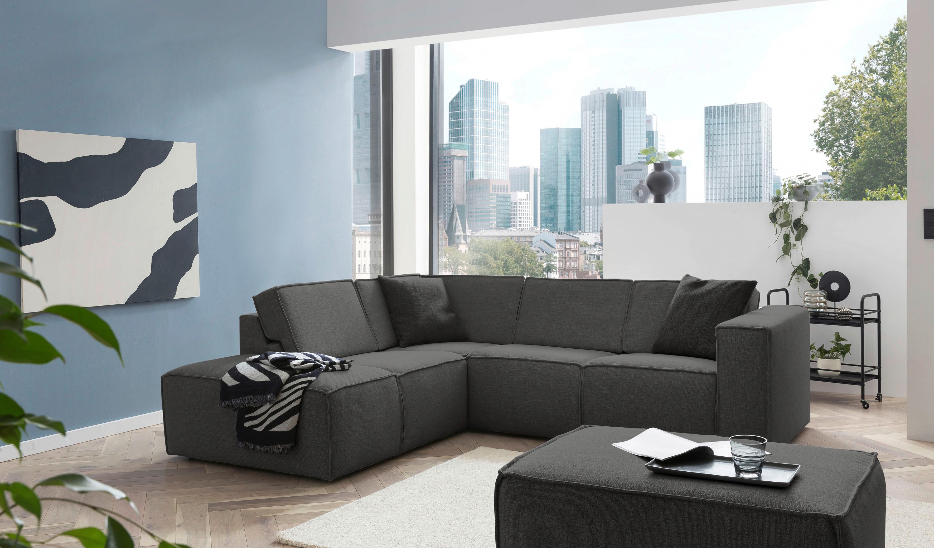 Ecksofa Dice Anthrazit - Anthrazit/Schwarz, MODERN, Textil (220/255cm) - MID.YOU