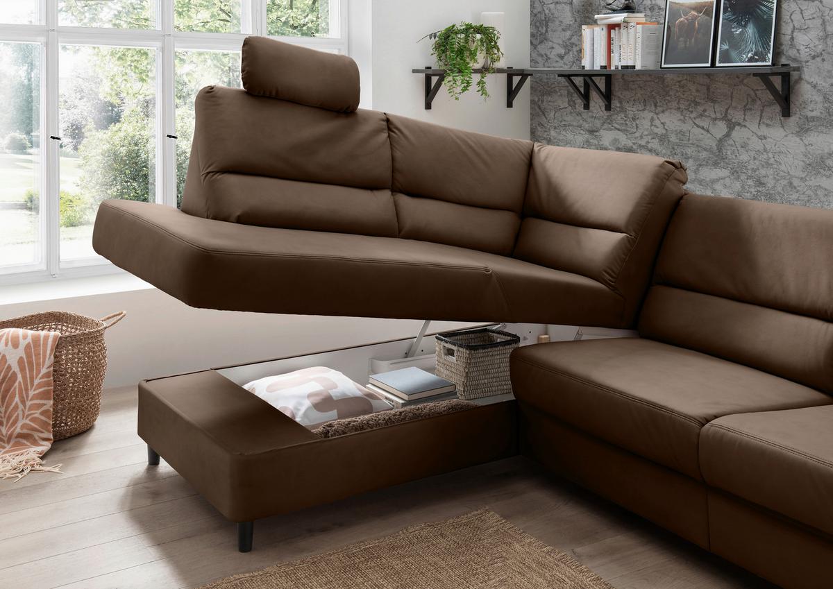 Ecksofa Cavoli, Braun S: 190x266 cm - Schwarz/Braun, MODERN, Textil (190/266cm) - Livetastic