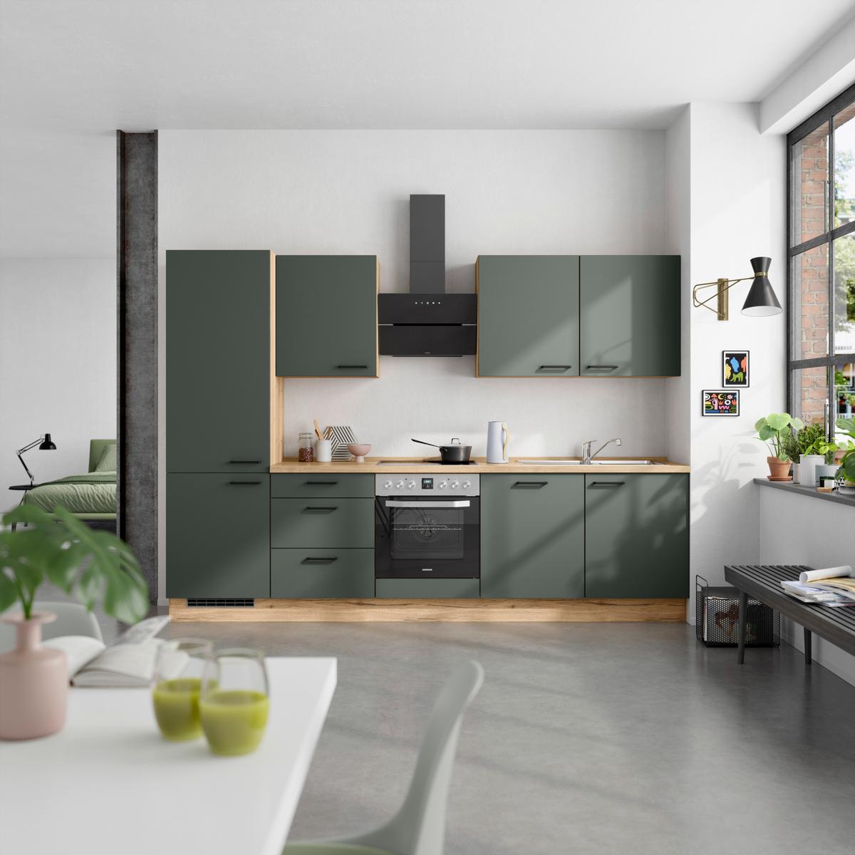 Küchenleerblock Easytouch High-Line, H10 Links - Dunkelgrün/Eichefarben, MODERN, Holzwerkstoff (300cm) - Nobilia